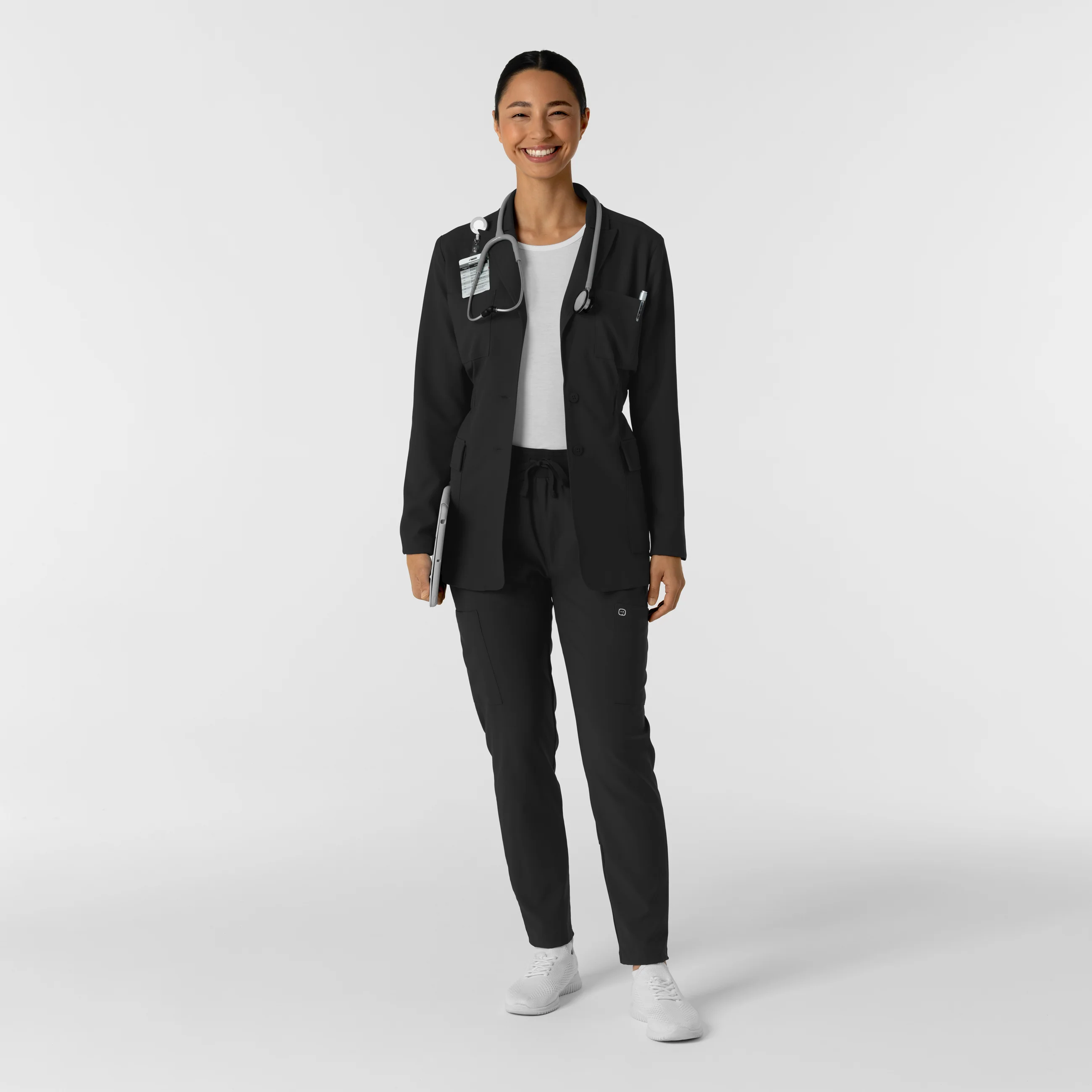 Wink Women's Blazer Short Lab Coat - Black - Image 3