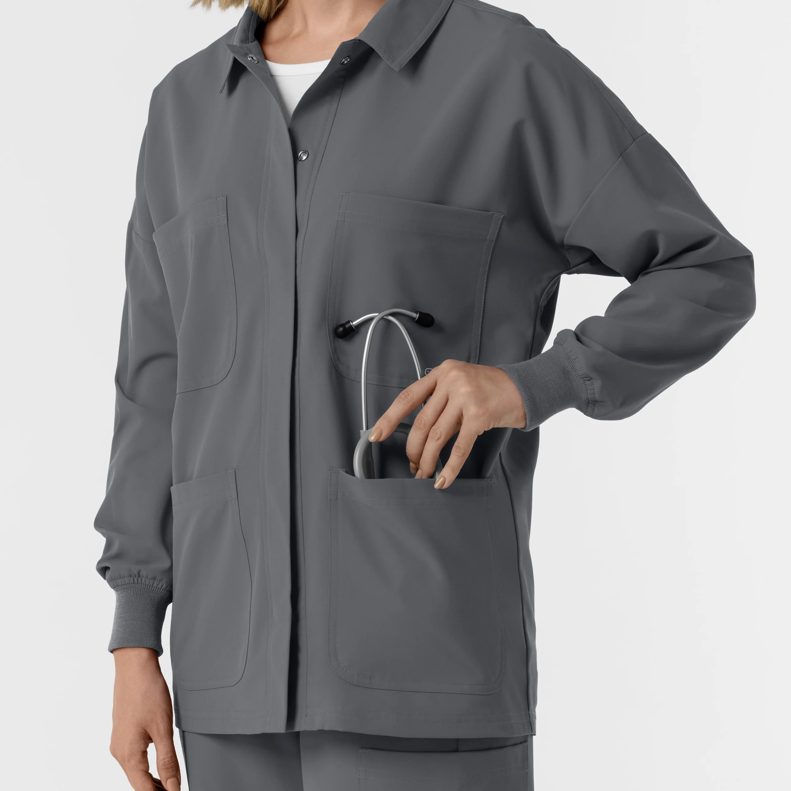 NURTUR Women’s Scrub Shirt Jacket - Pewter - Image 10