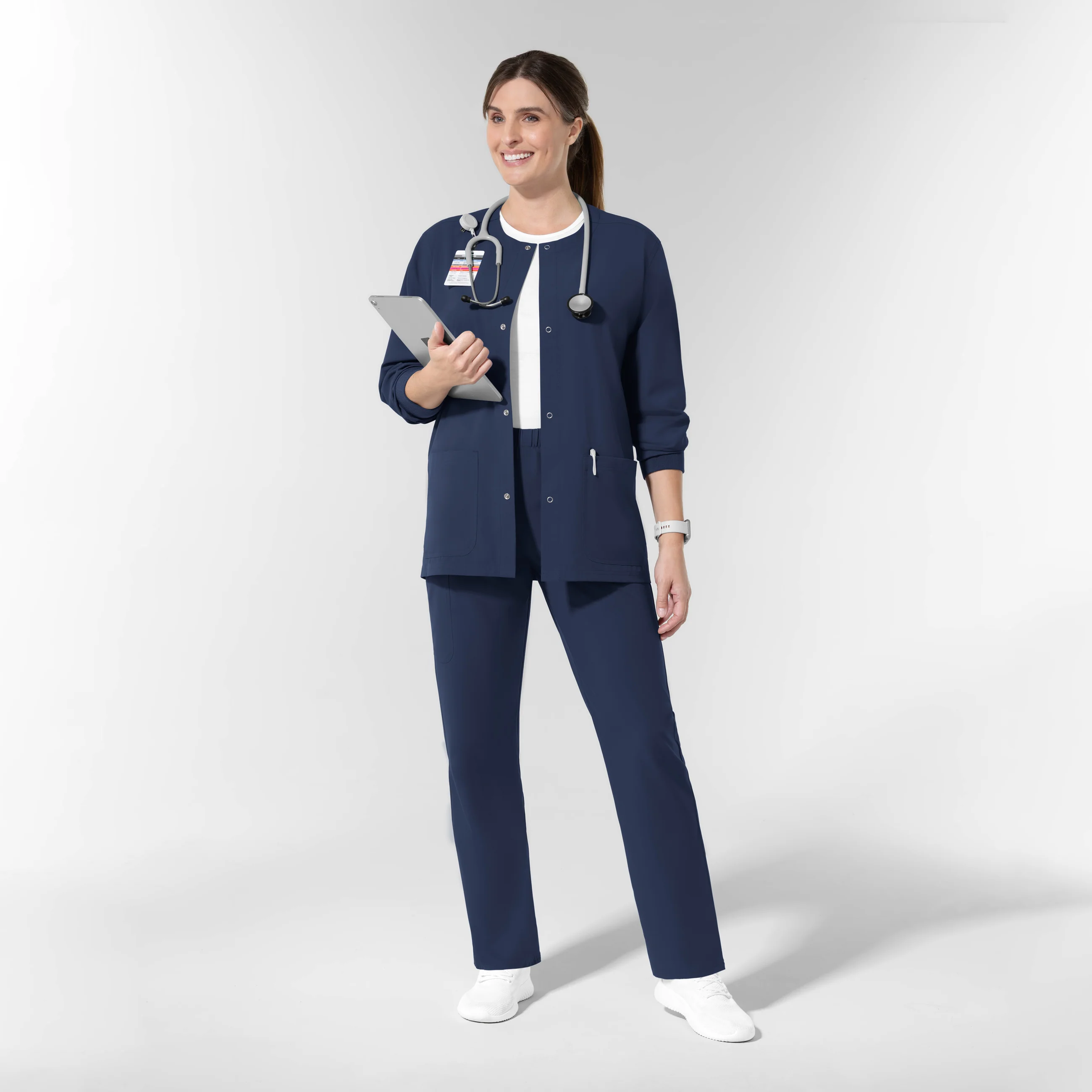 NURTUR Unisex Warm-Up Scrub Jacket - Navy - Image 3