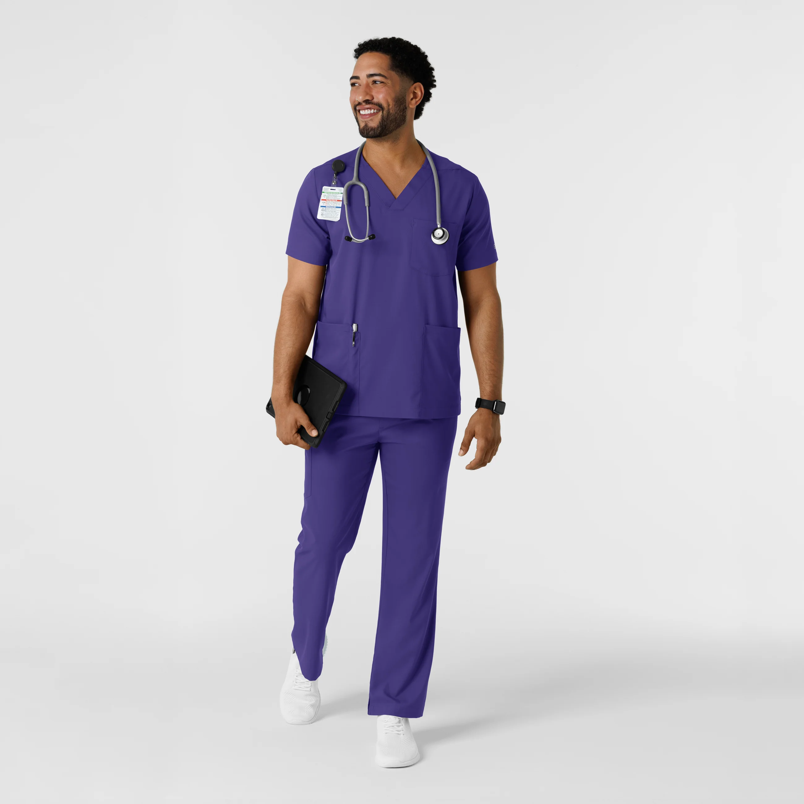 Boundless Men's Multi Pocket V-Neck Scrub Top - Grape - Image 3