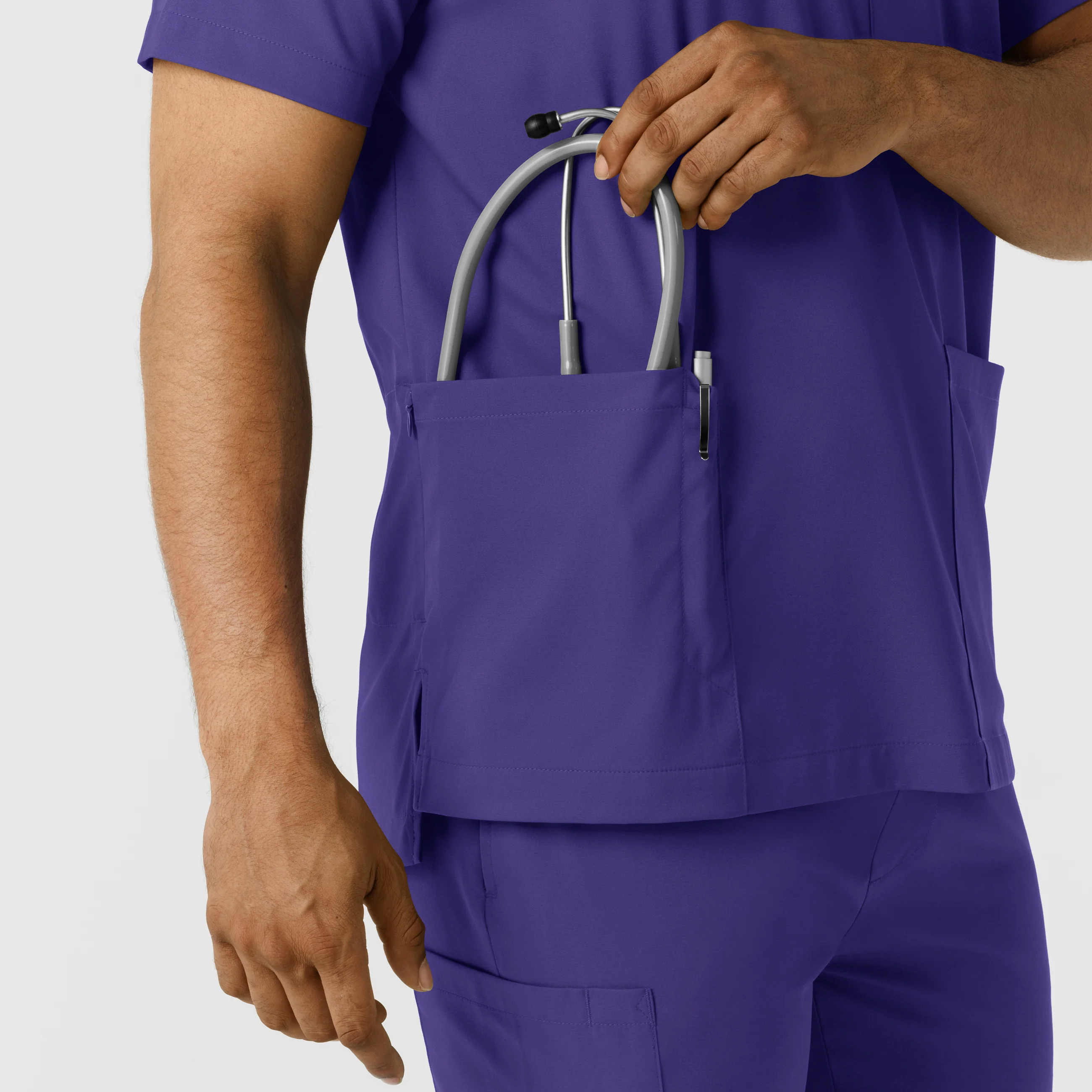Boundless Men's Multi Pocket V-Neck Scrub Top - Grape - Image 9