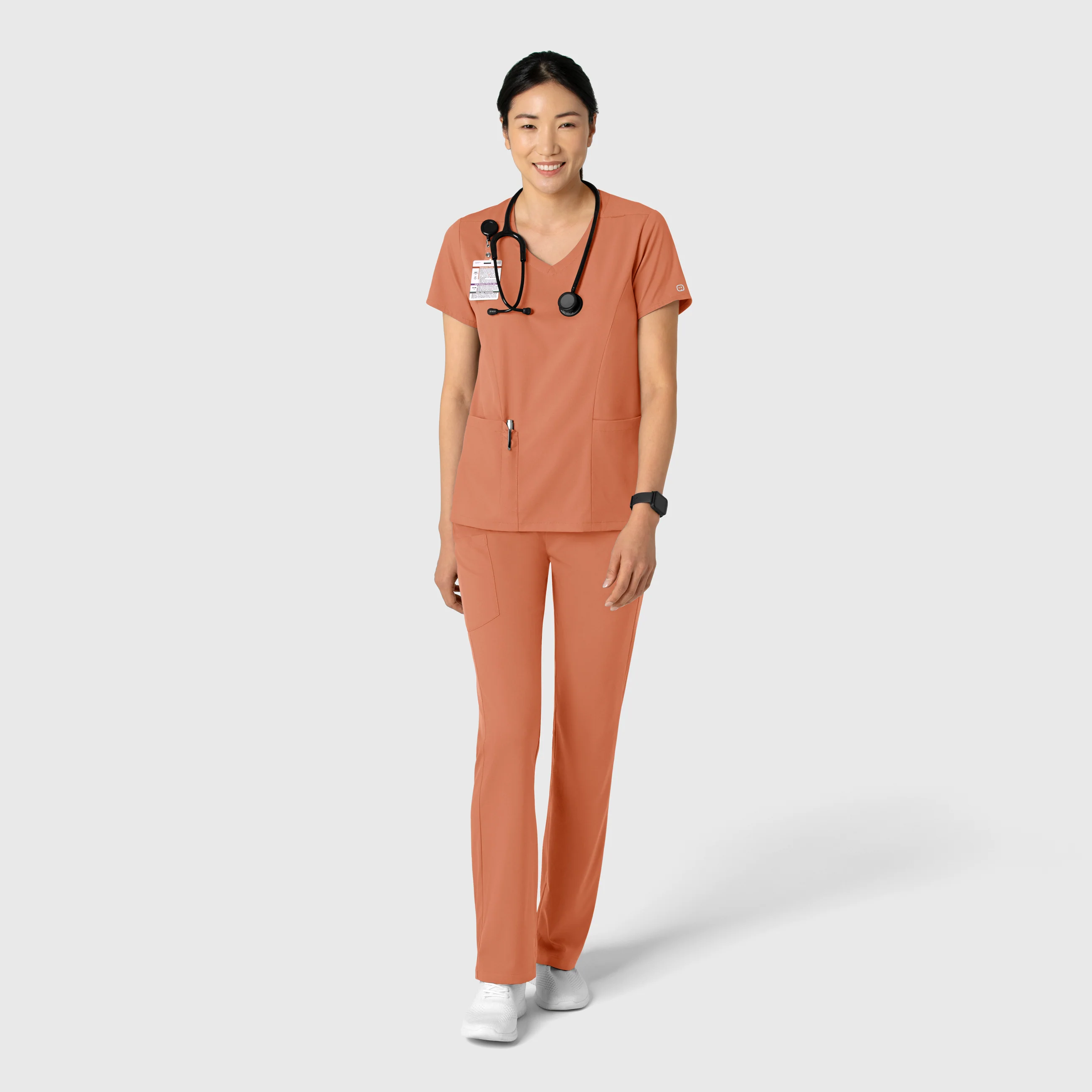 Boundless Women's 2-Pocket V-Neck Scrub Top - Terracotta - Image 3