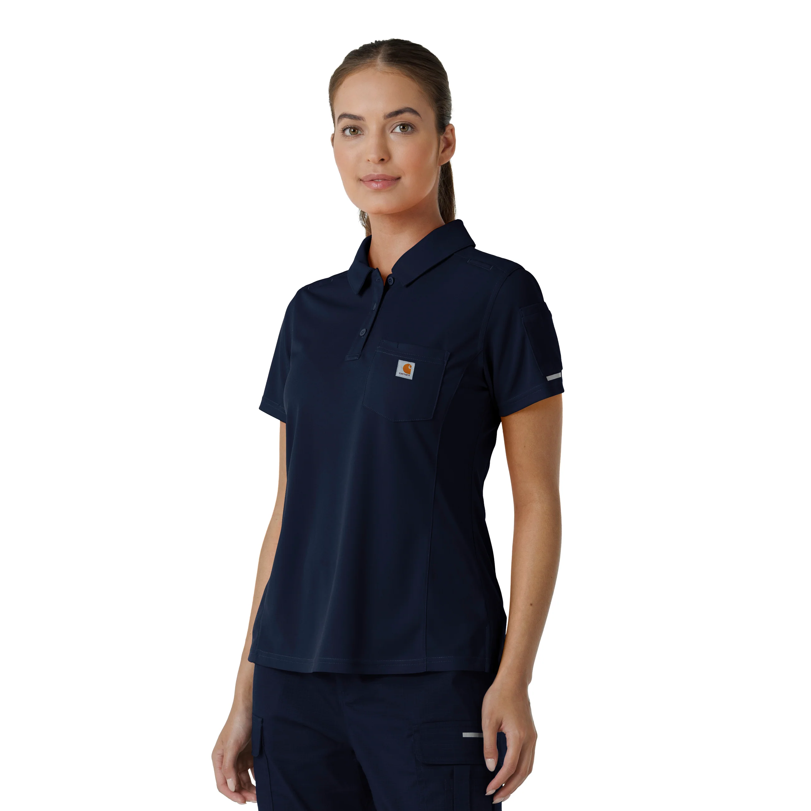 Carhartt Rugged Flex RSCU Women's Lightweight Short Sleeve Polo Scrub Top - Dark Navy - Image 4