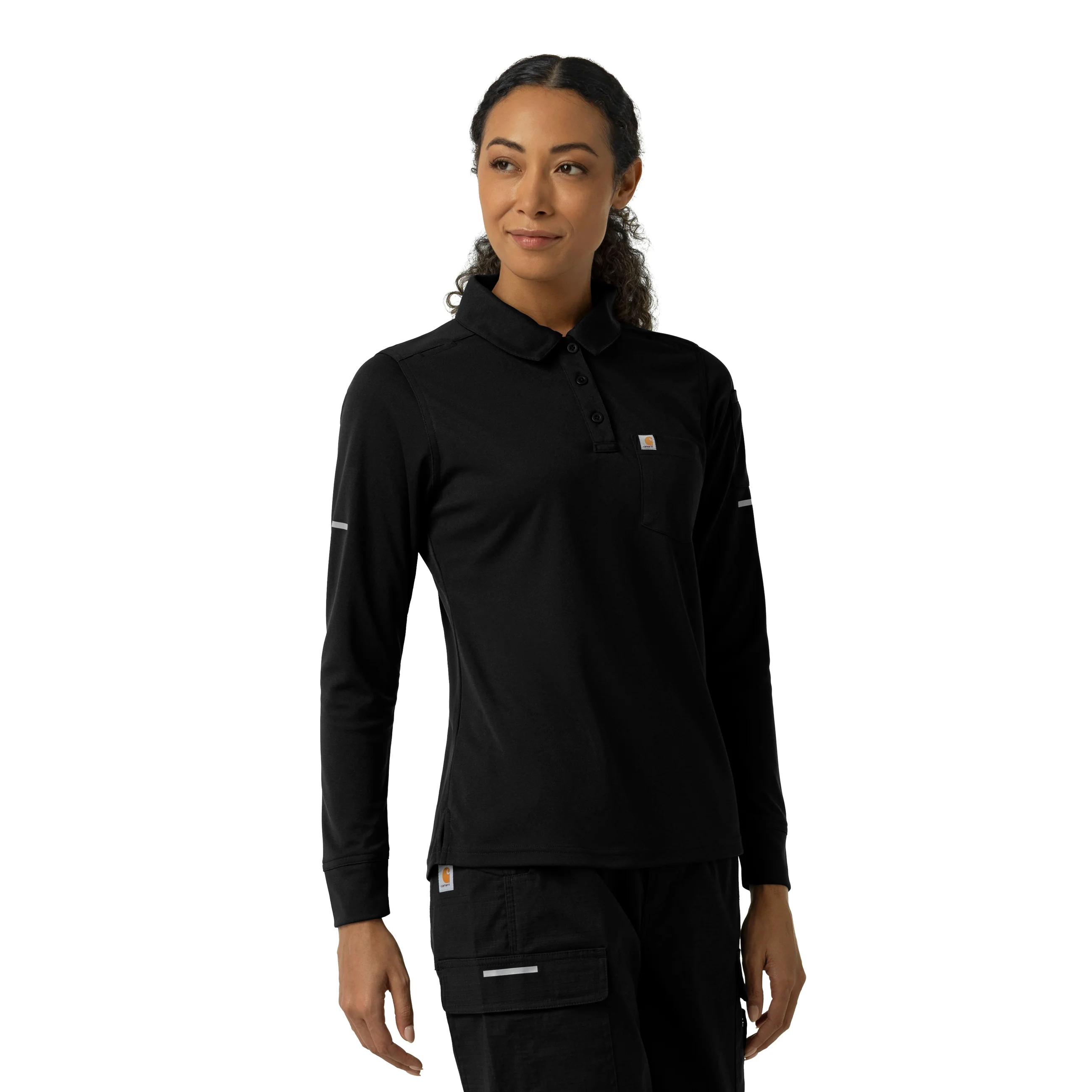 Carhartt Rugged Flex RSCU Women's Heavyweight Long Sleeve Polo Scrub Top - Black