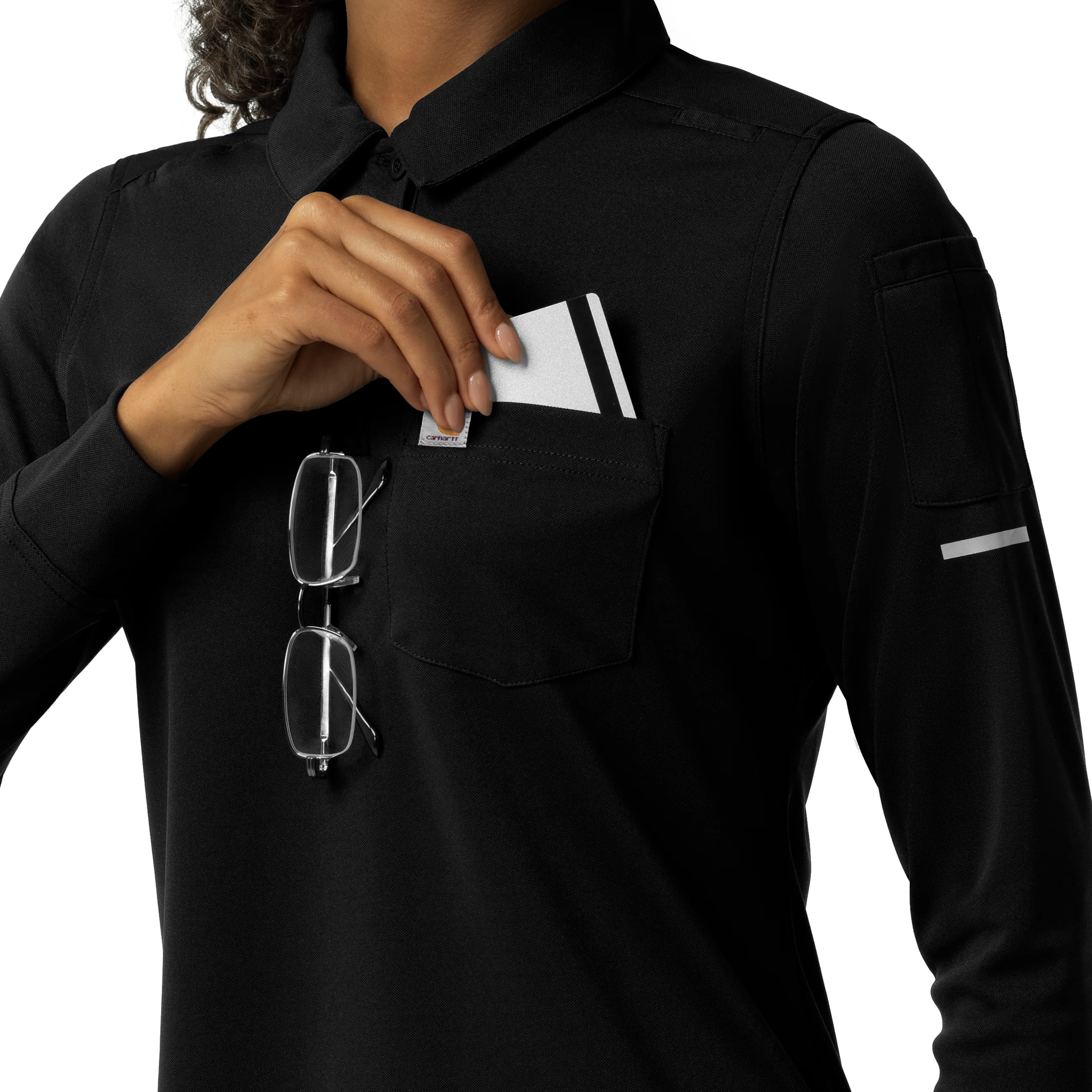 Carhartt Rugged Flex RSCU Women's Heavyweight Long Sleeve Polo Scrub Top - Black - Image 3