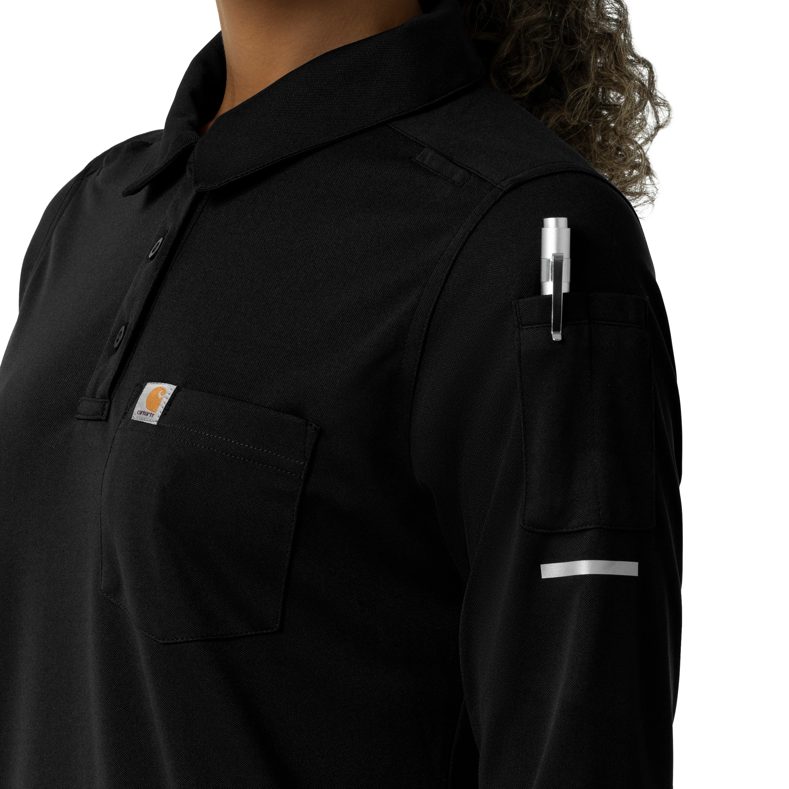 Carhartt Rugged Flex RSCU Women's Heavyweight Long Sleeve Polo Scrub Top - Black - Image 4