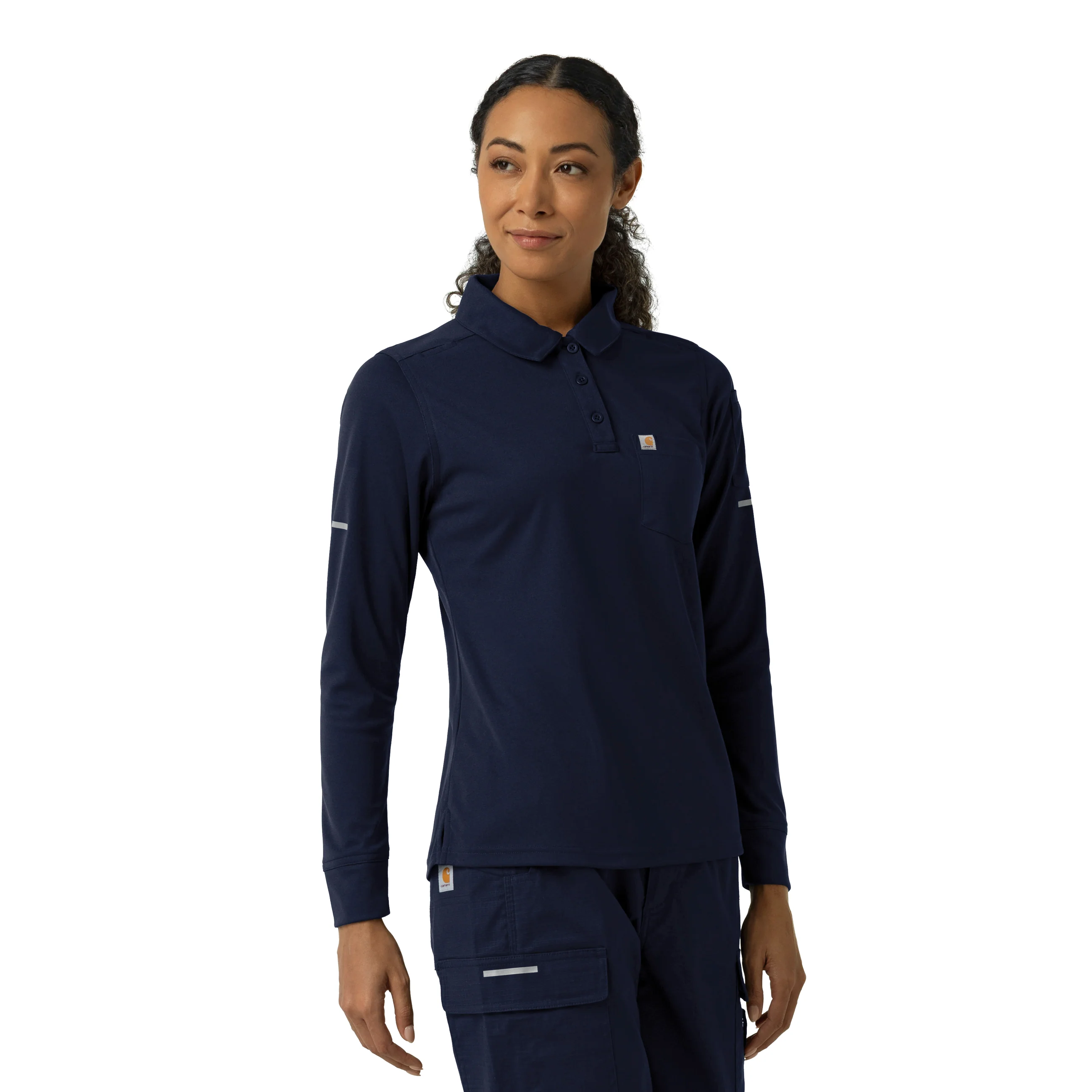 Carhartt Rugged Flex RSCU Women's Heavyweight Long Sleeve Polo Scrub Top - Dark Navy
