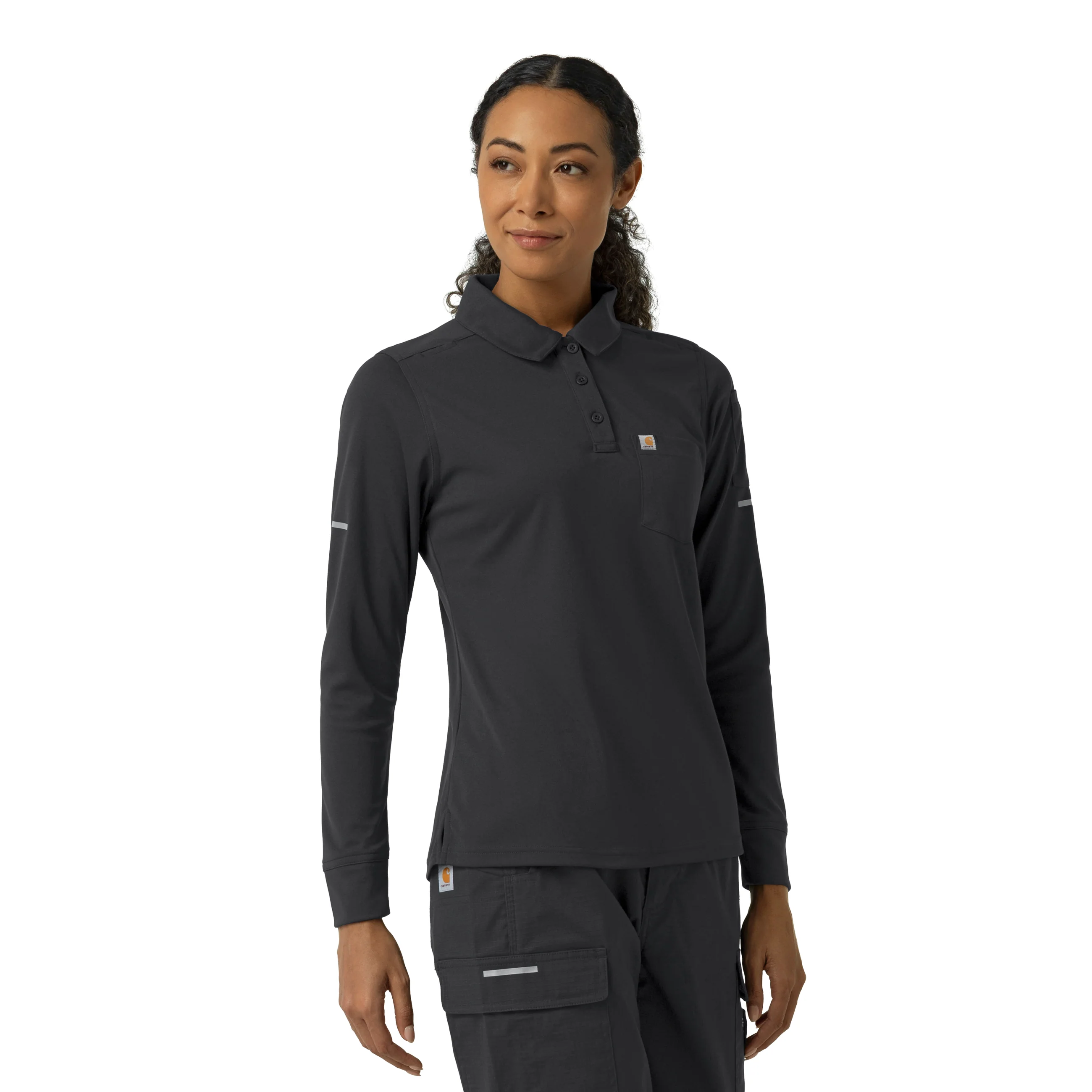 Carhartt Rugged Flex RSCU Women's Heavyweight Long Sleeve Polo Scrub Top - Pewter