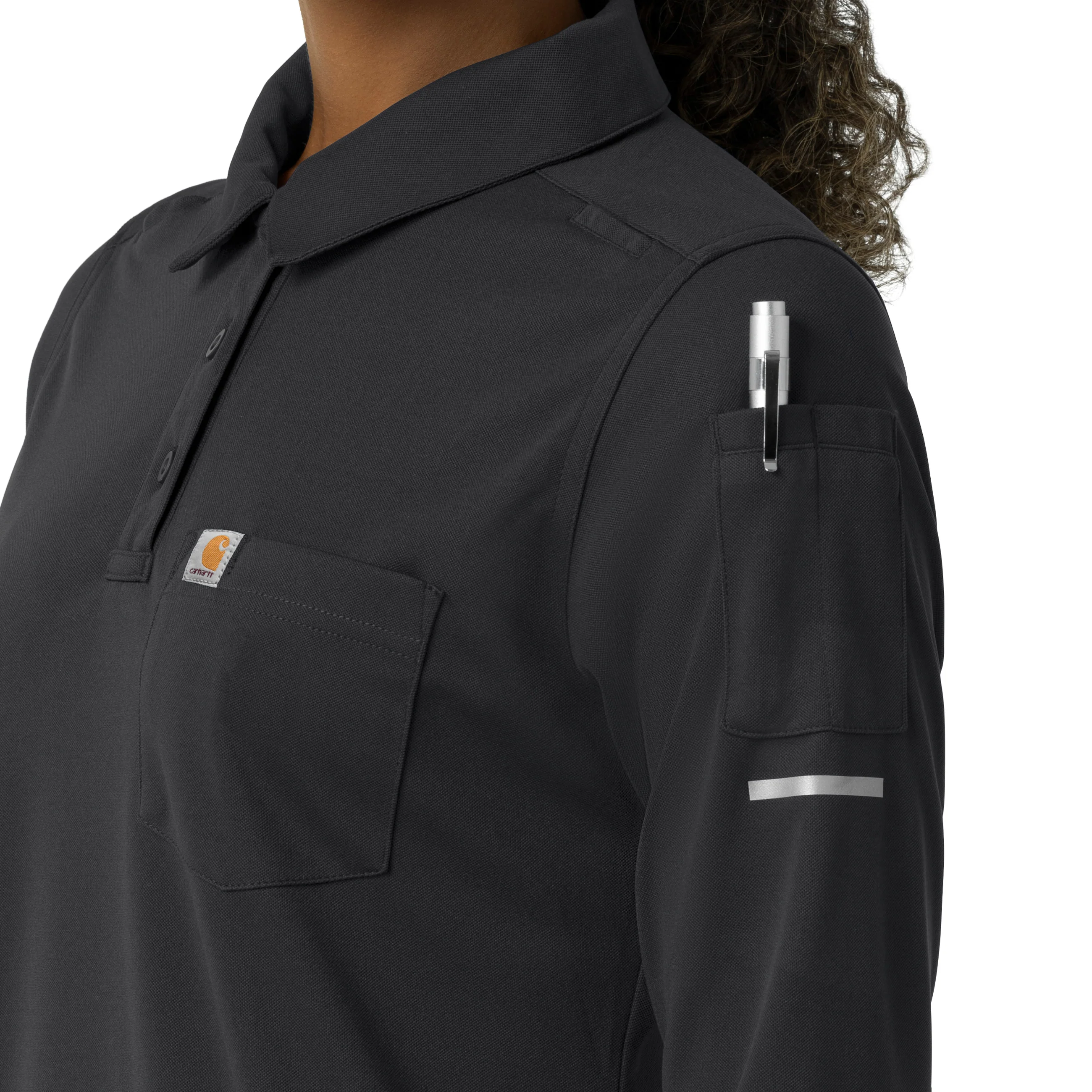 Carhartt Rugged Flex RSCU Women's Heavyweight Long Sleeve Polo Scrub Top - Pewter - Image 4