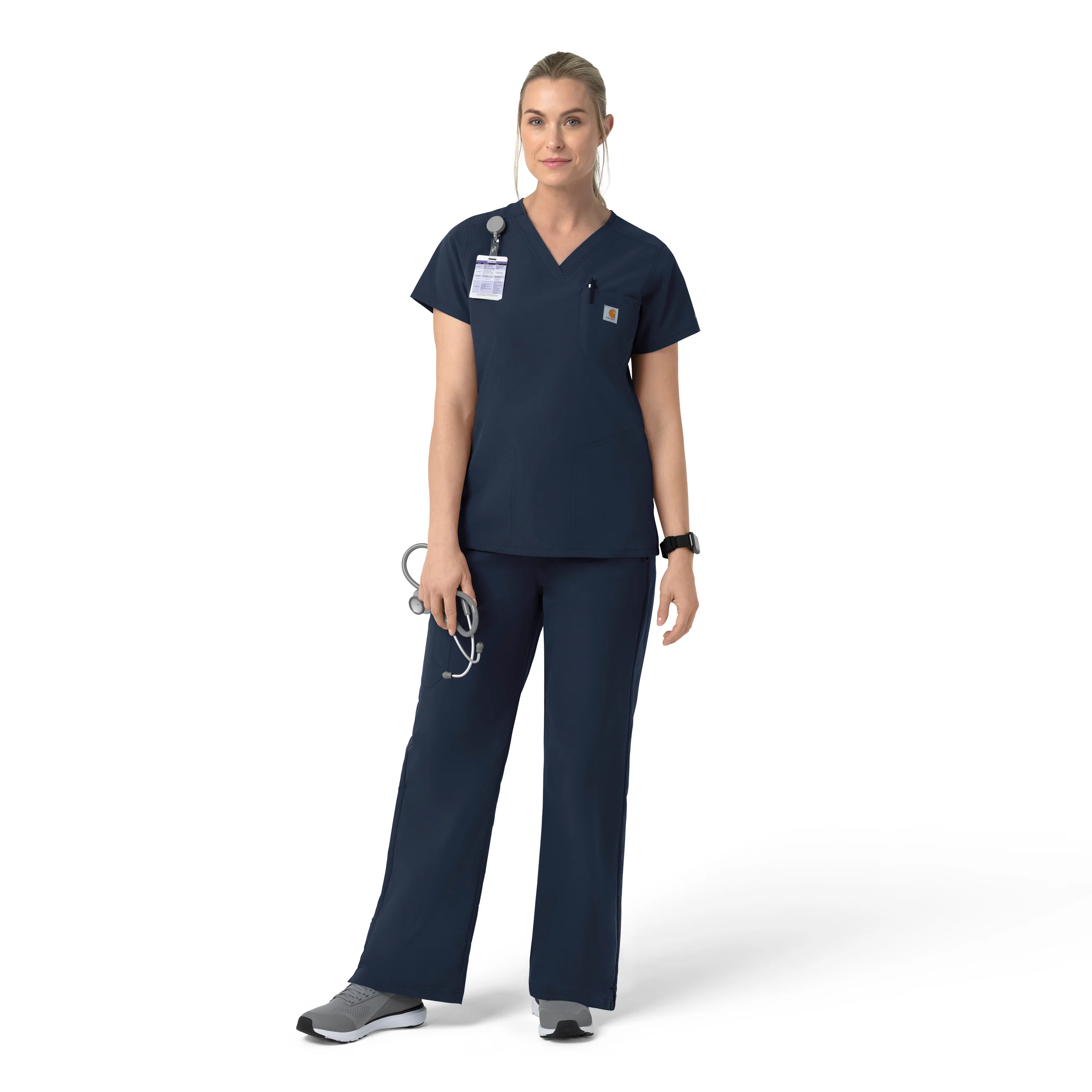 Carhartt Rugged Flex FLD Women's V-Neck Scrub Top - Navy - Image 3