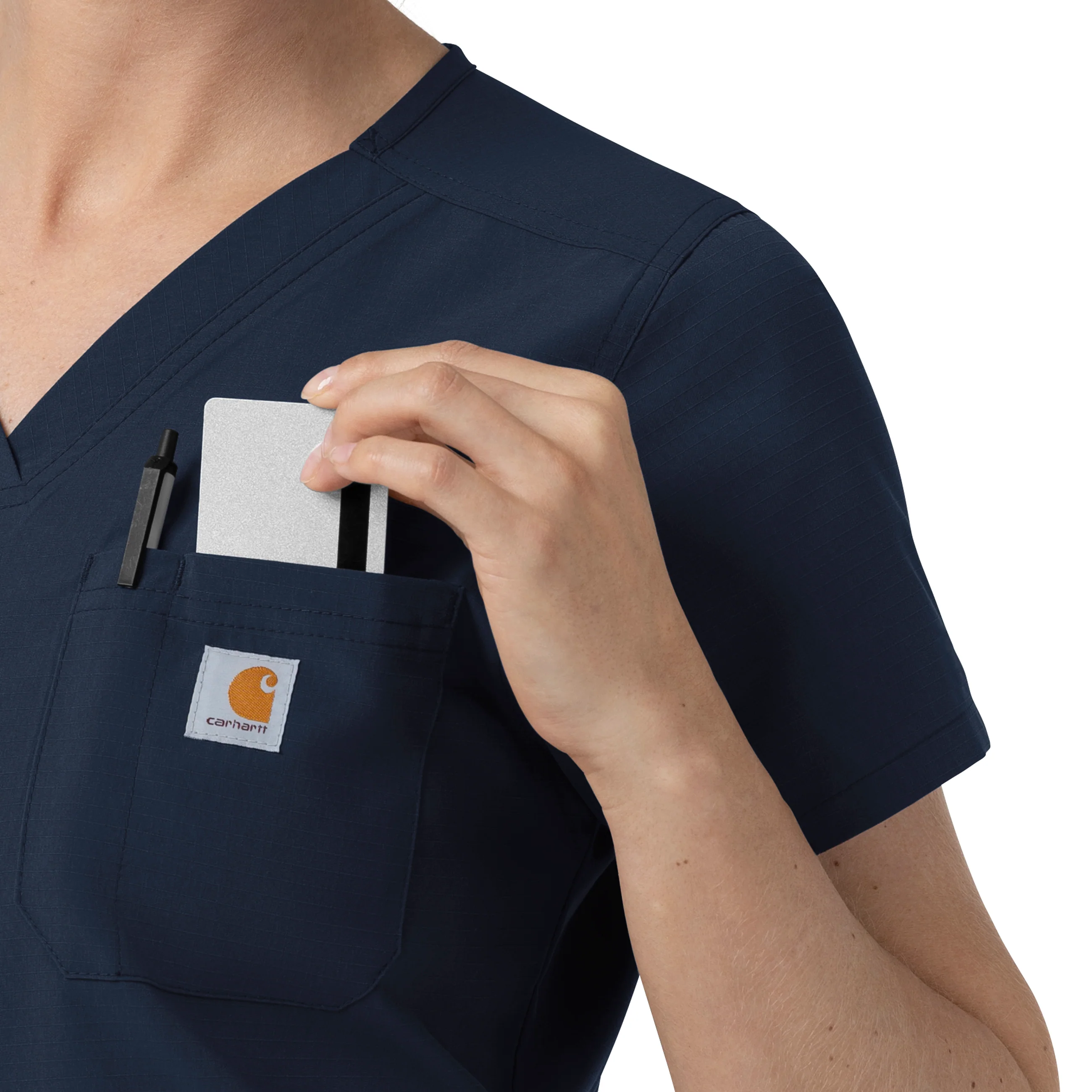 Carhartt Rugged Flex FLD Women's V-Neck Scrub Top - Navy - Image 7