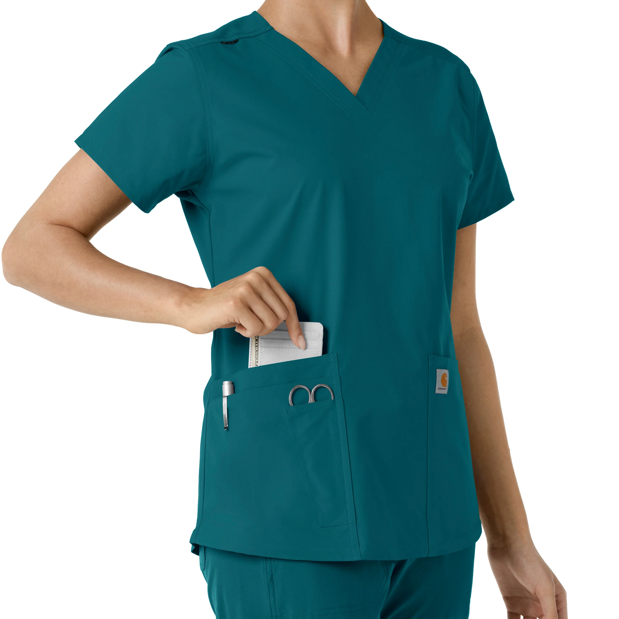 Carhartt Force Essentials Women's V-Neck Knit Panel Scrub Top - Caribbean - Image 7