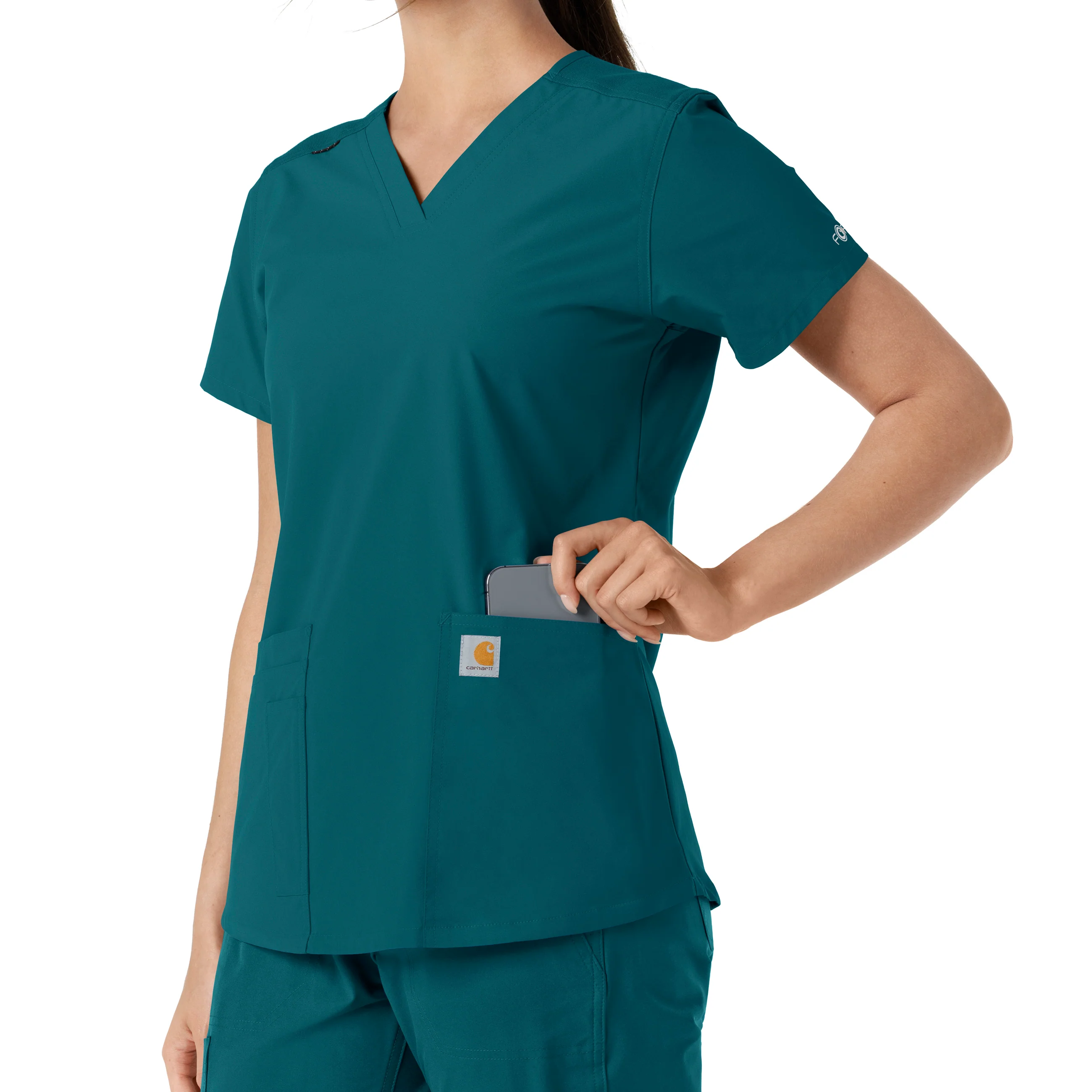 Carhartt Force Essentials Women's V-Neck Knit Panel Scrub Top - Caribbean - Image 9