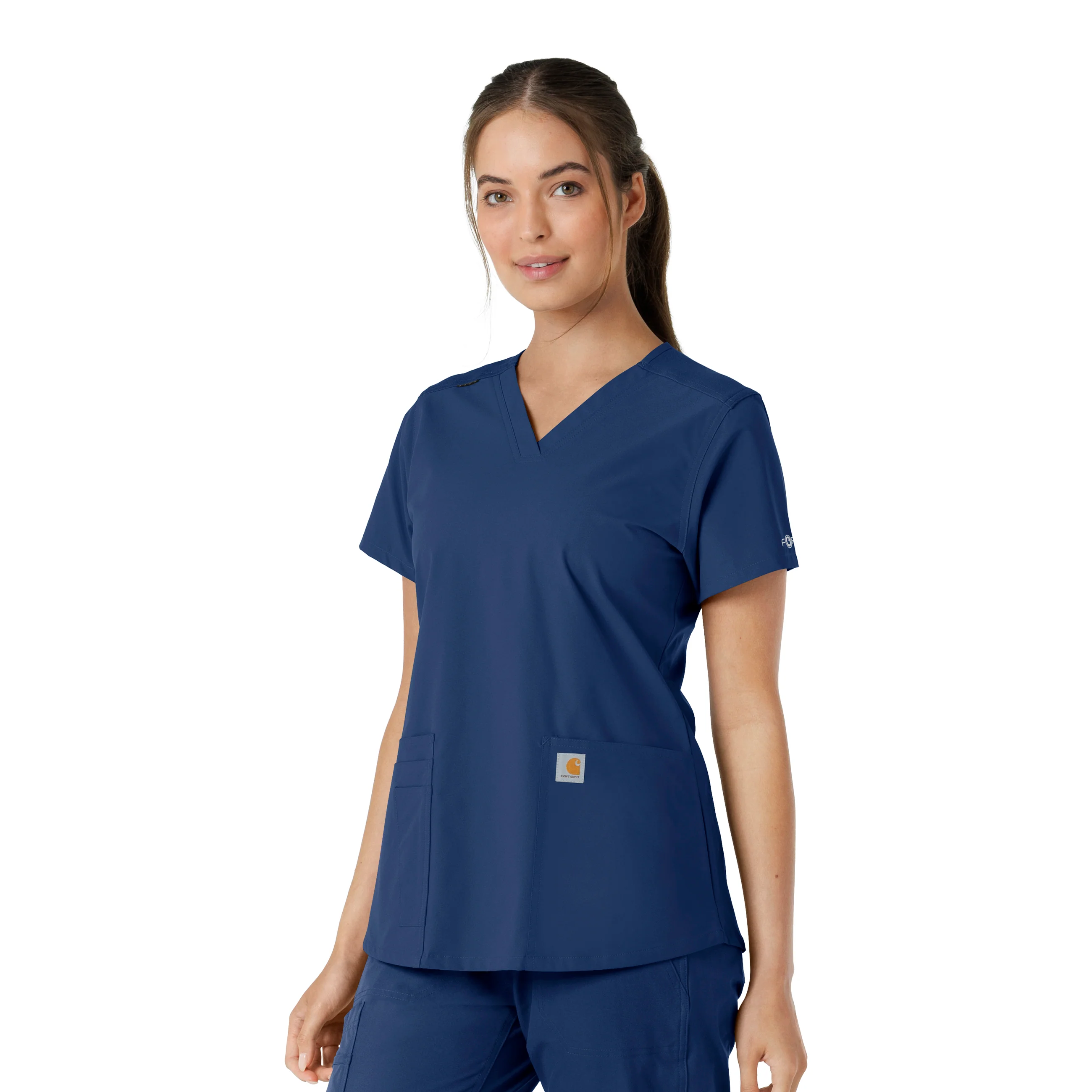 Carhartt Force Essentials Women's V-Neck Knit Panel Scrub Top - Navy - Image 4