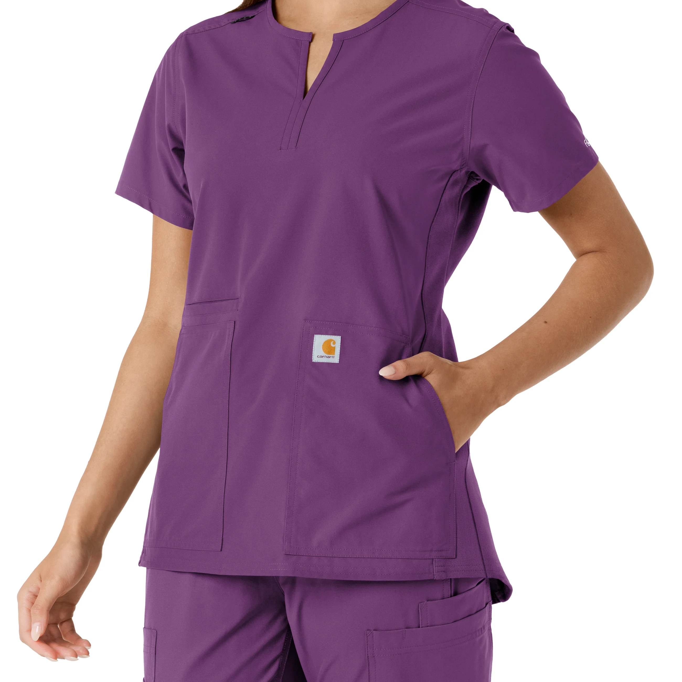 Carhartt Force Essentials Women's Notch Neck Tunic Knit Panel Scrub Top - Eggplant - Image 11