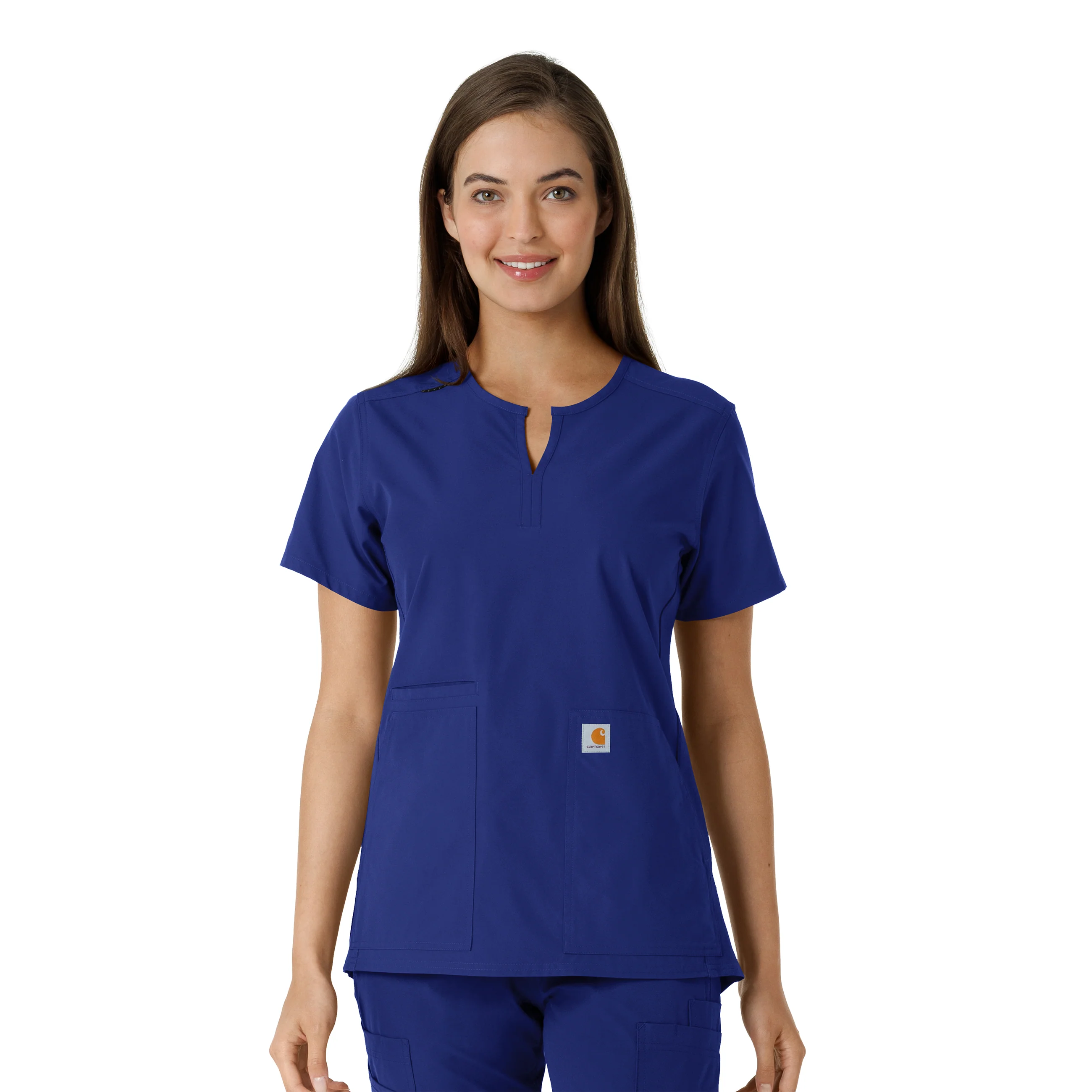 Carhartt Force Essentials Women's Notch Neck Tunic Knit Panel Scrub Top - Galaxy Blue