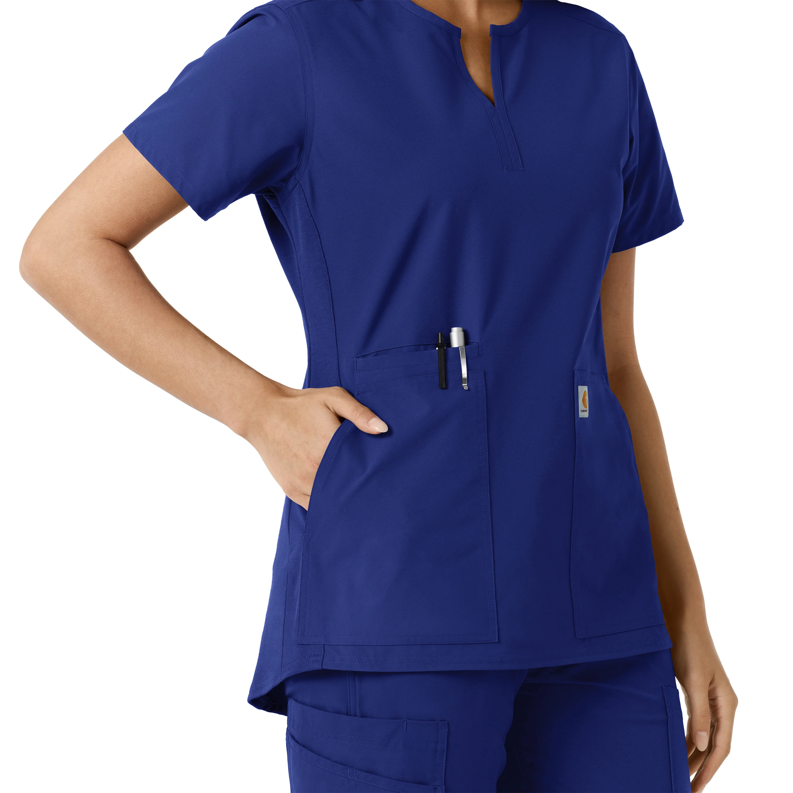 Carhartt Force Essentials Women's Notch Neck Tunic Knit Panel Scrub Top - Galaxy Blue - Image 8