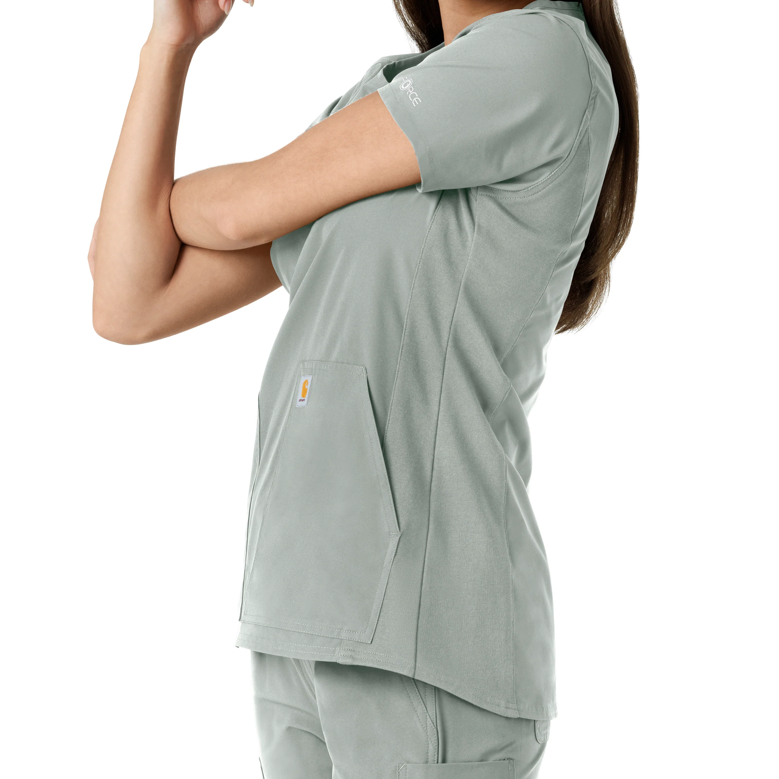 Carhartt Force Essentials Women's Notch Neck Tunic Knit Panel Scrub Top - Grey - Image 10