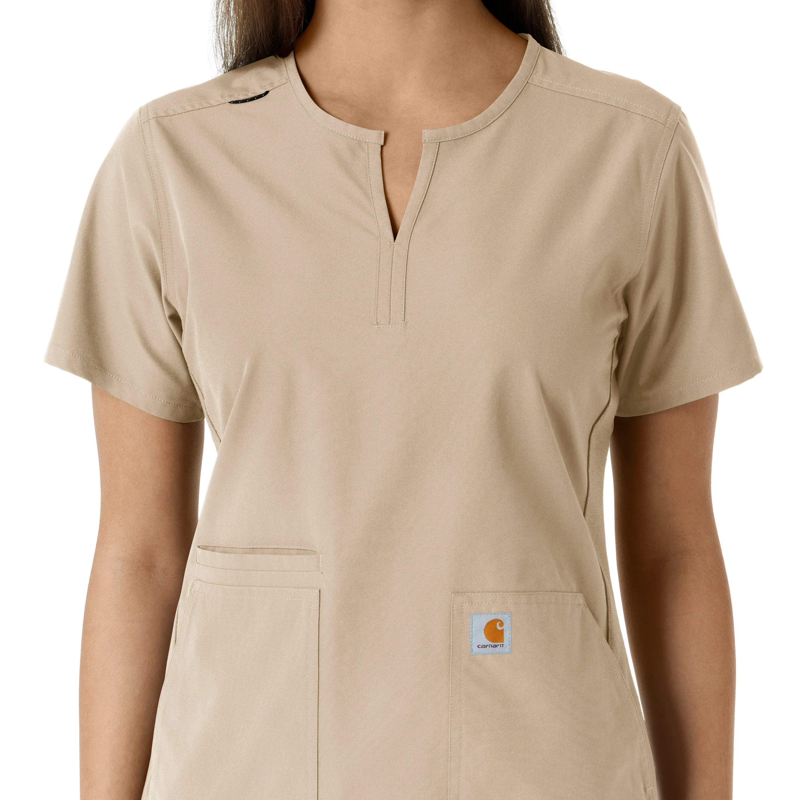 Carhartt Force Essentials Women's Notch Neck Tunic Knit Panel Scrub Top - Khaki - Image 5