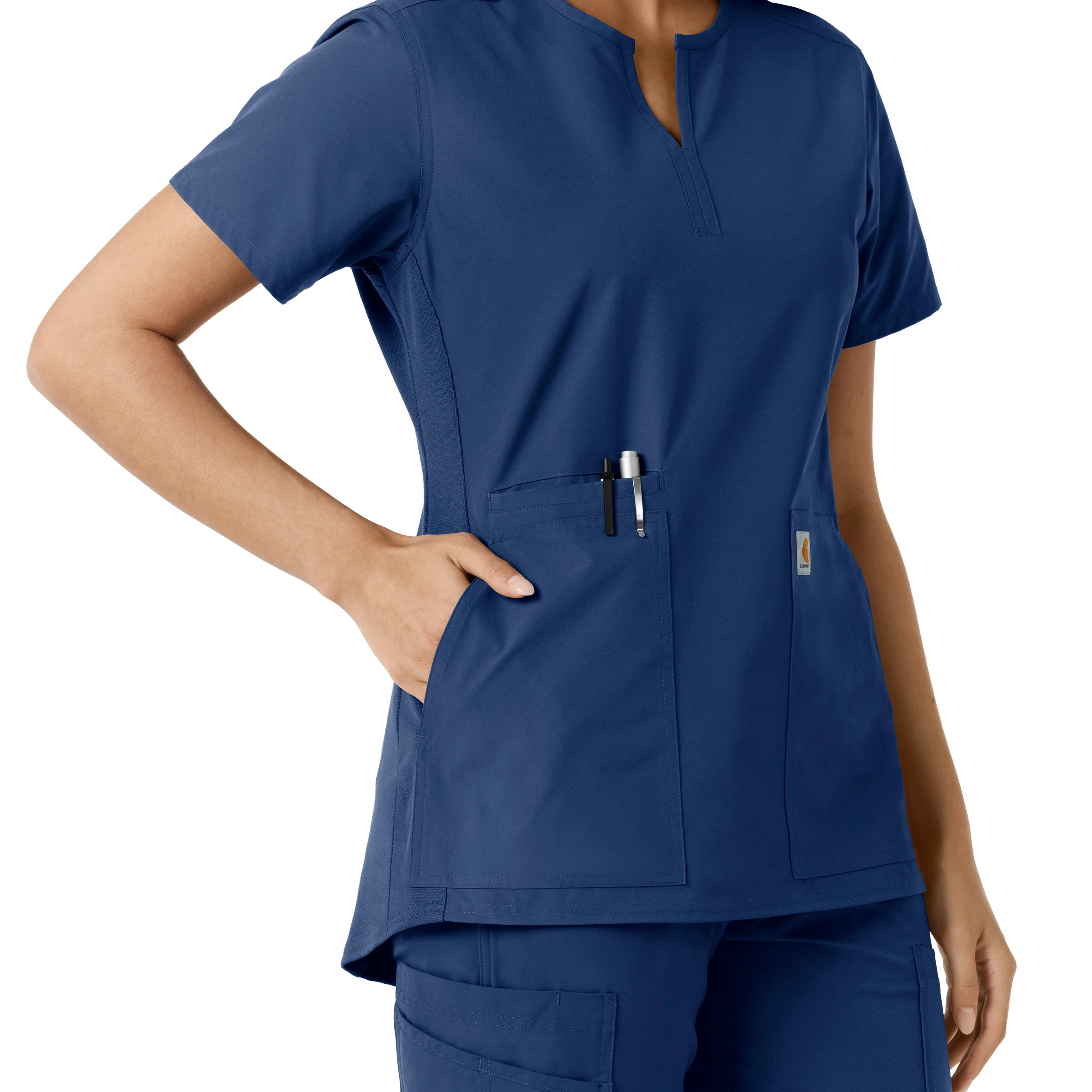Carhartt Force Essentials Women's Notch Neck Tunic Knit Panel Scrub Top - Navy - Image 8