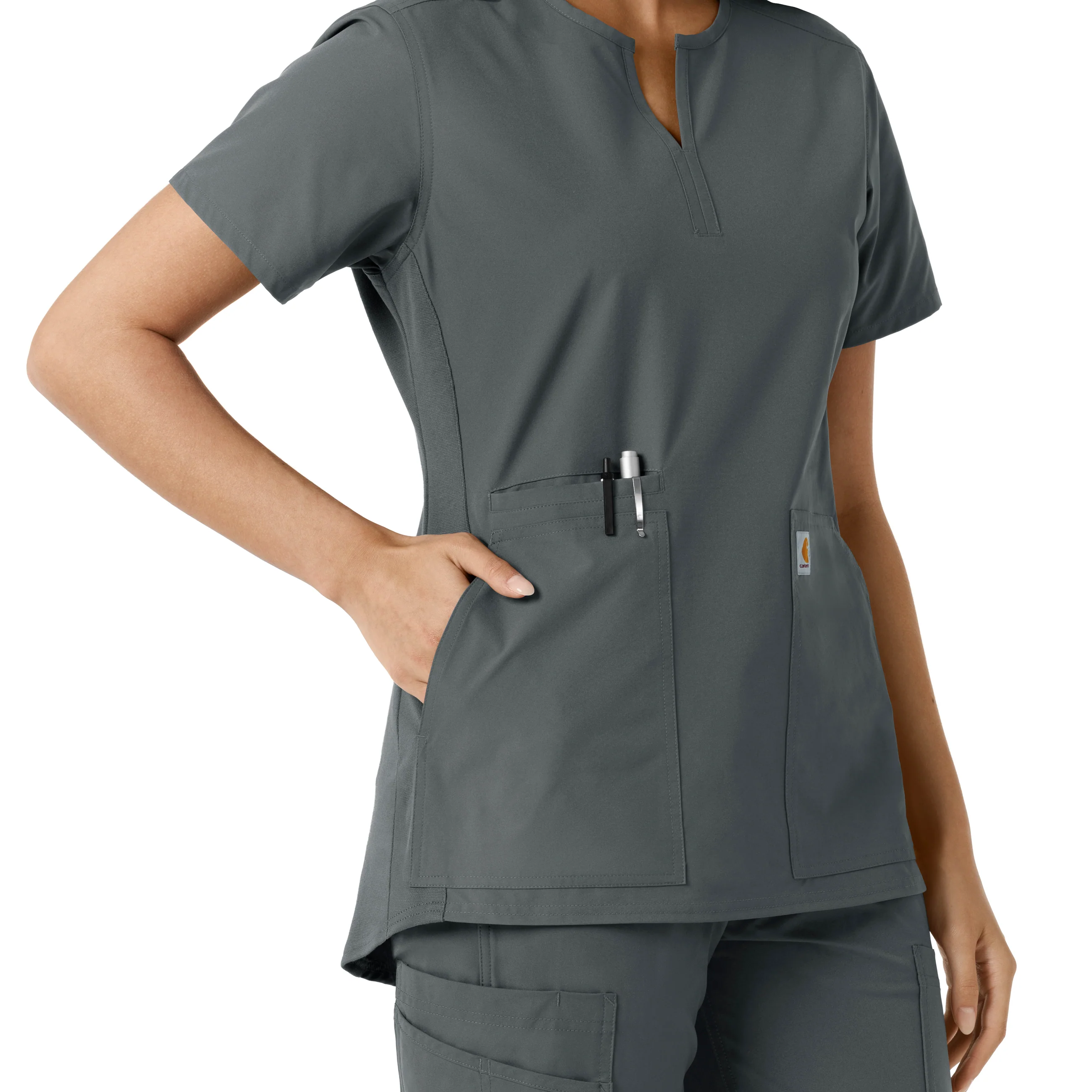 Carhartt Force Essentials Women's Notch Neck Tunic Knit Panel Scrub Top - Pewter - Image 8