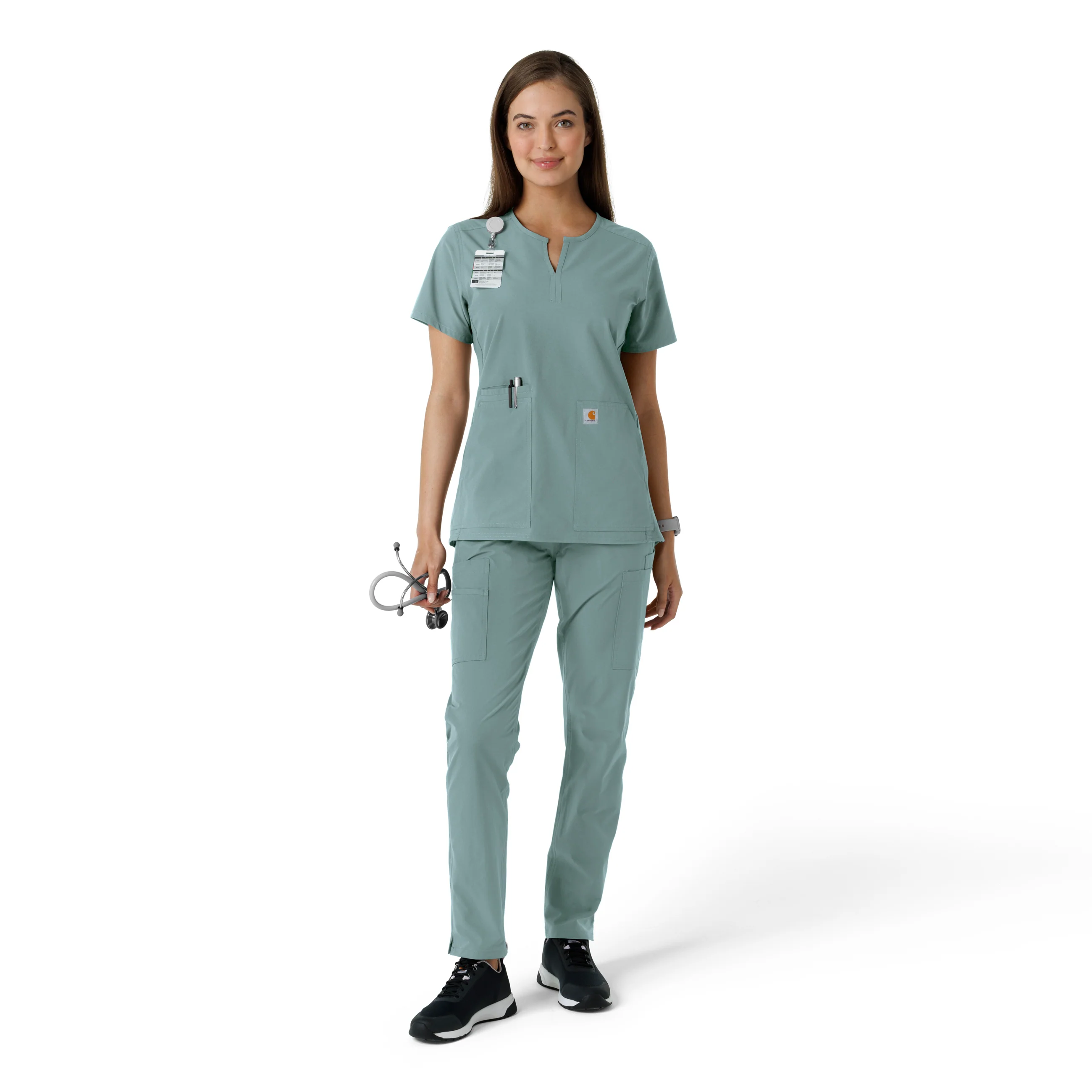 Carhartt Force Essentials Women's Notch Neck Tunic Knit Panel Scrub Top - Summer Blue - Image 3