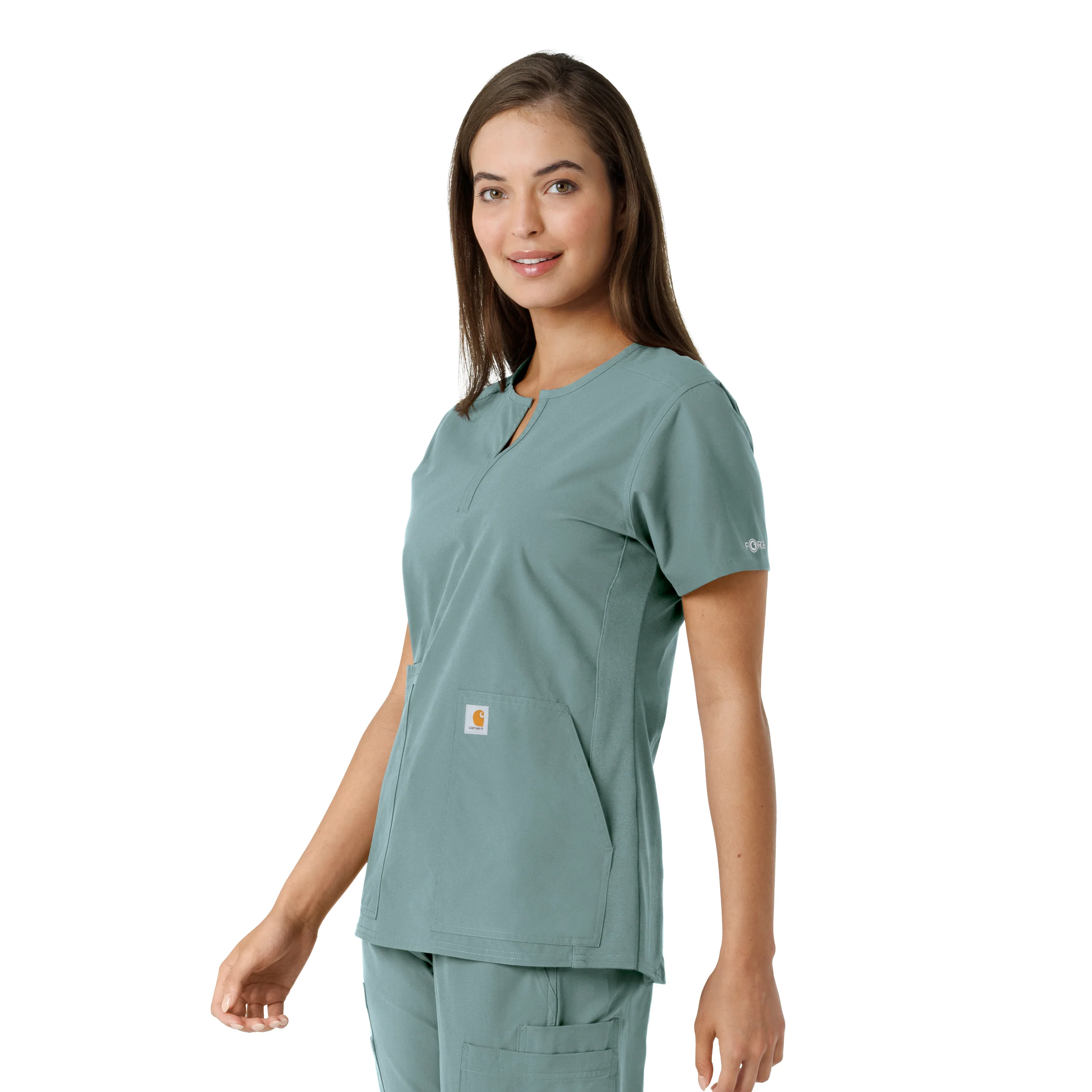 Carhartt Force Essentials Women's Notch Neck Tunic Knit Panel Scrub Top - Summer Blue - Image 4