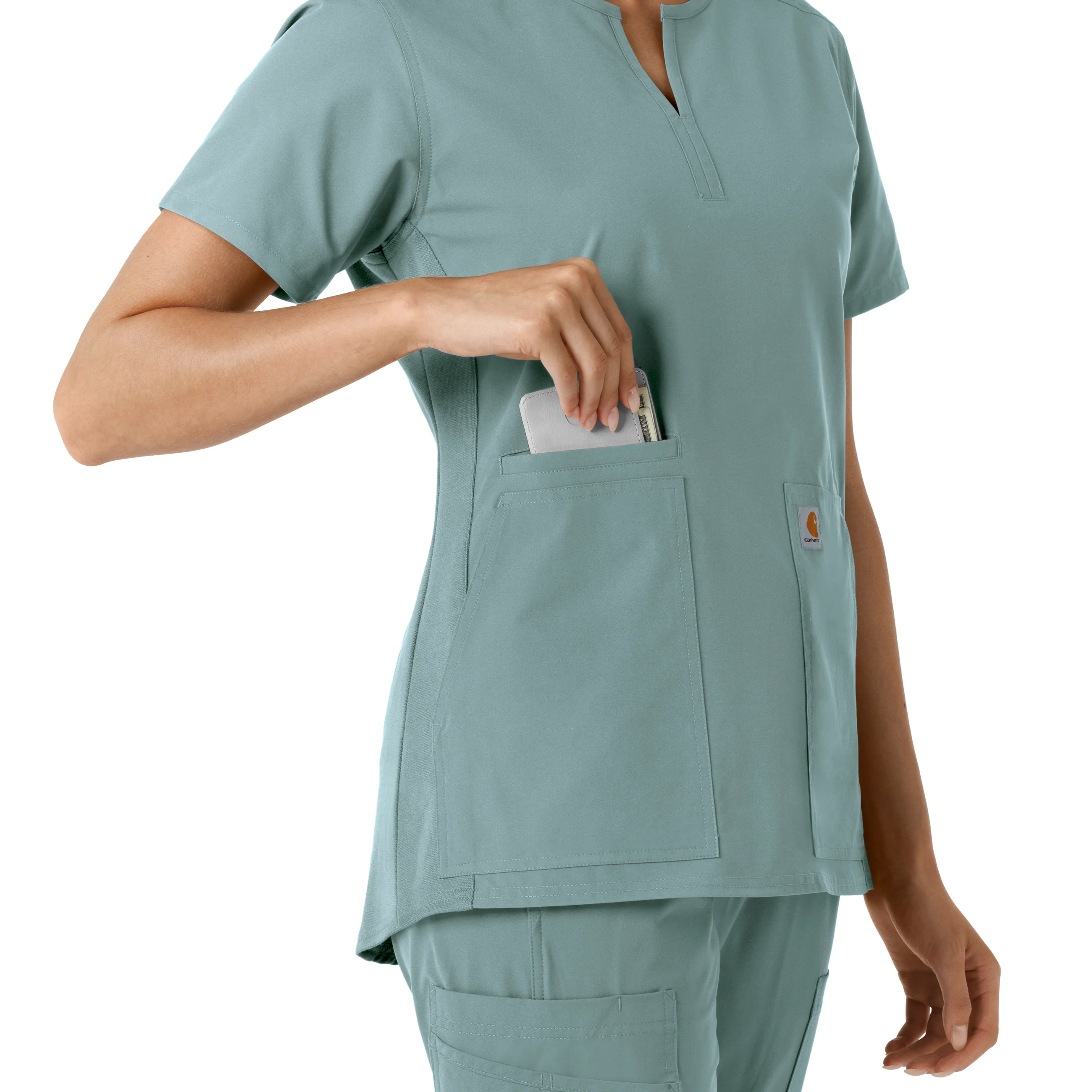 Carhartt Force Essentials Women's Notch Neck Tunic Knit Panel Scrub Top - Summer Blue - Image 7
