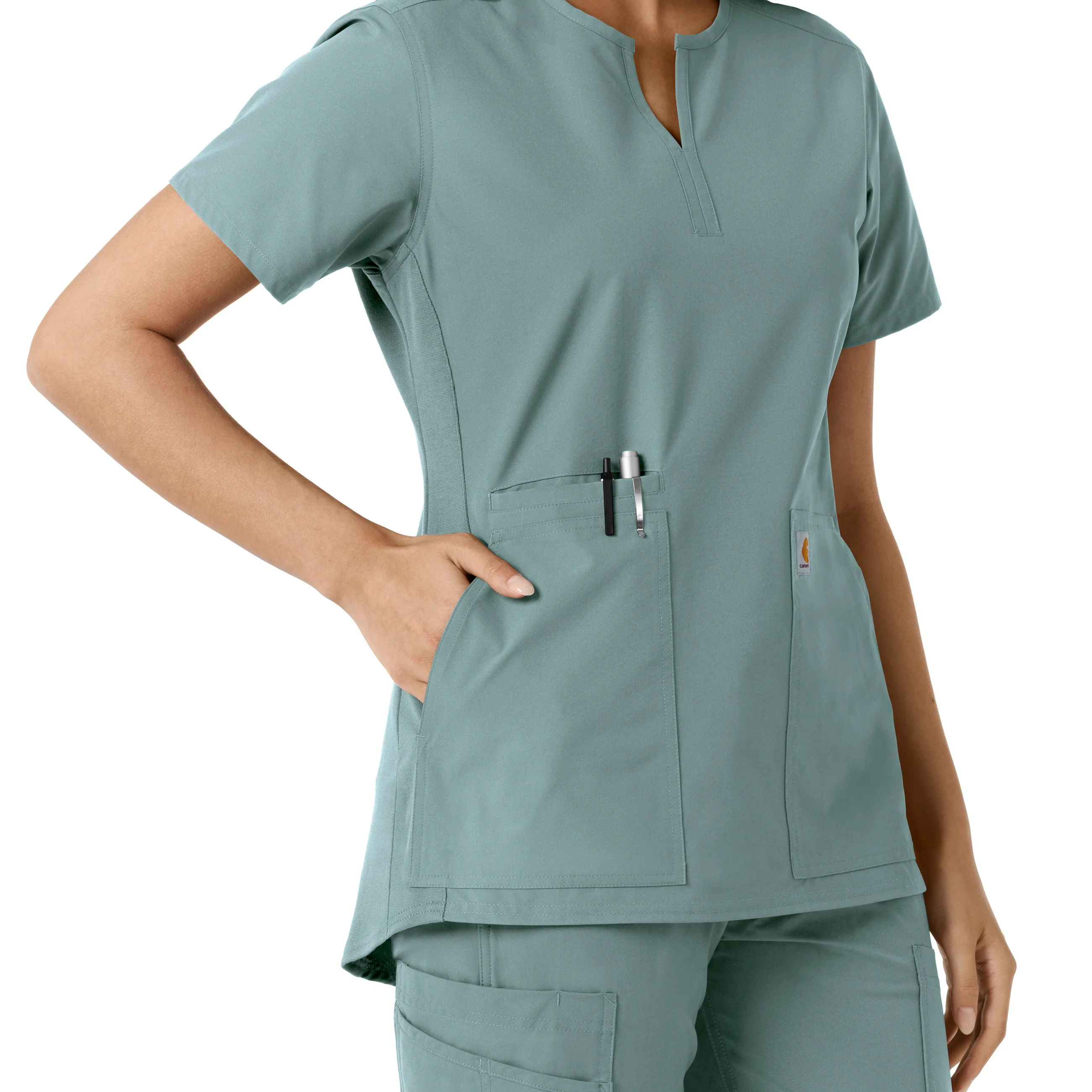 Carhartt Force Essentials Women's Notch Neck Tunic Knit Panel Scrub Top - Summer Blue - Image 8