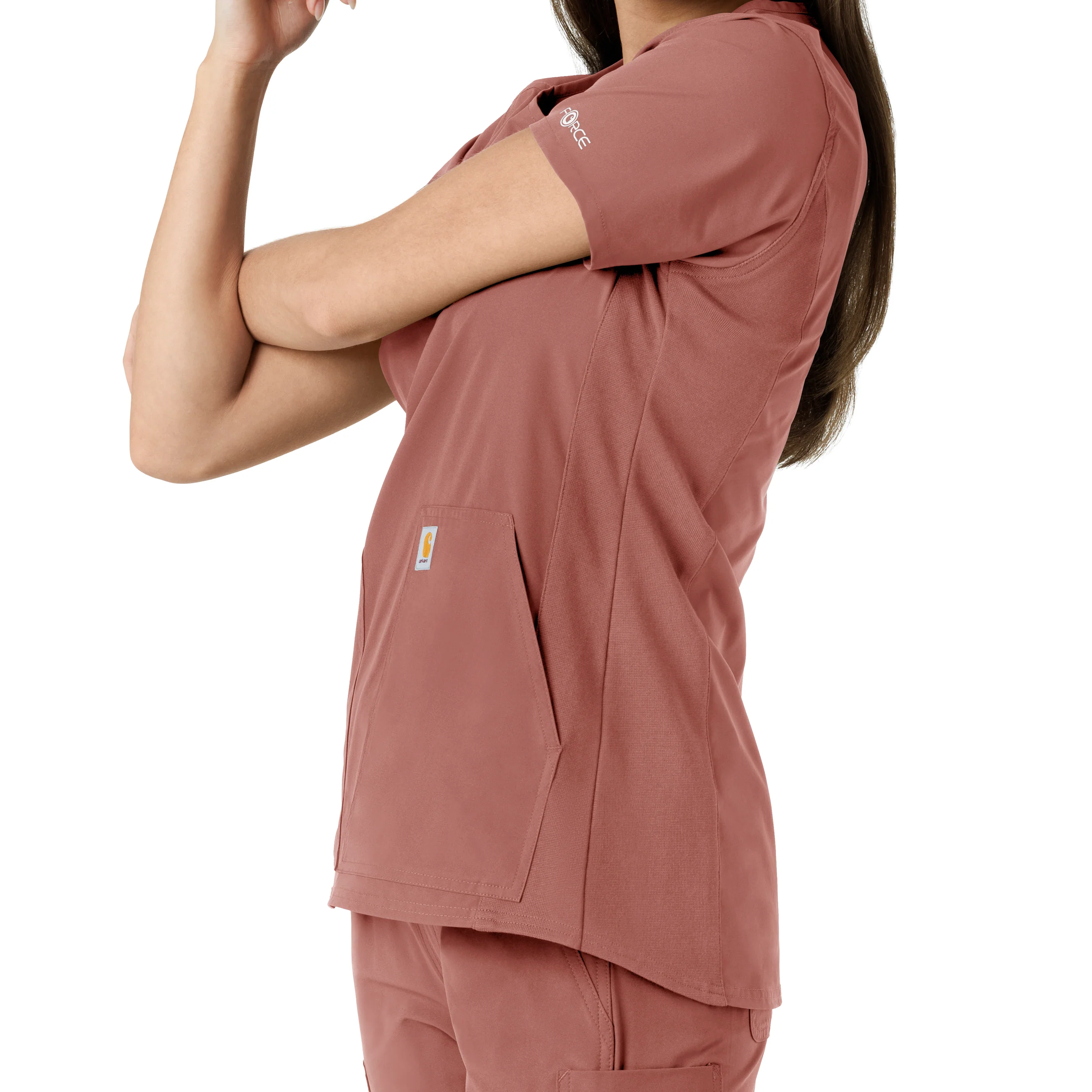 Carhartt Force Essentials Women's Notch Neck Tunic Knit Panel Scrub Top - Wildrose - Image 10