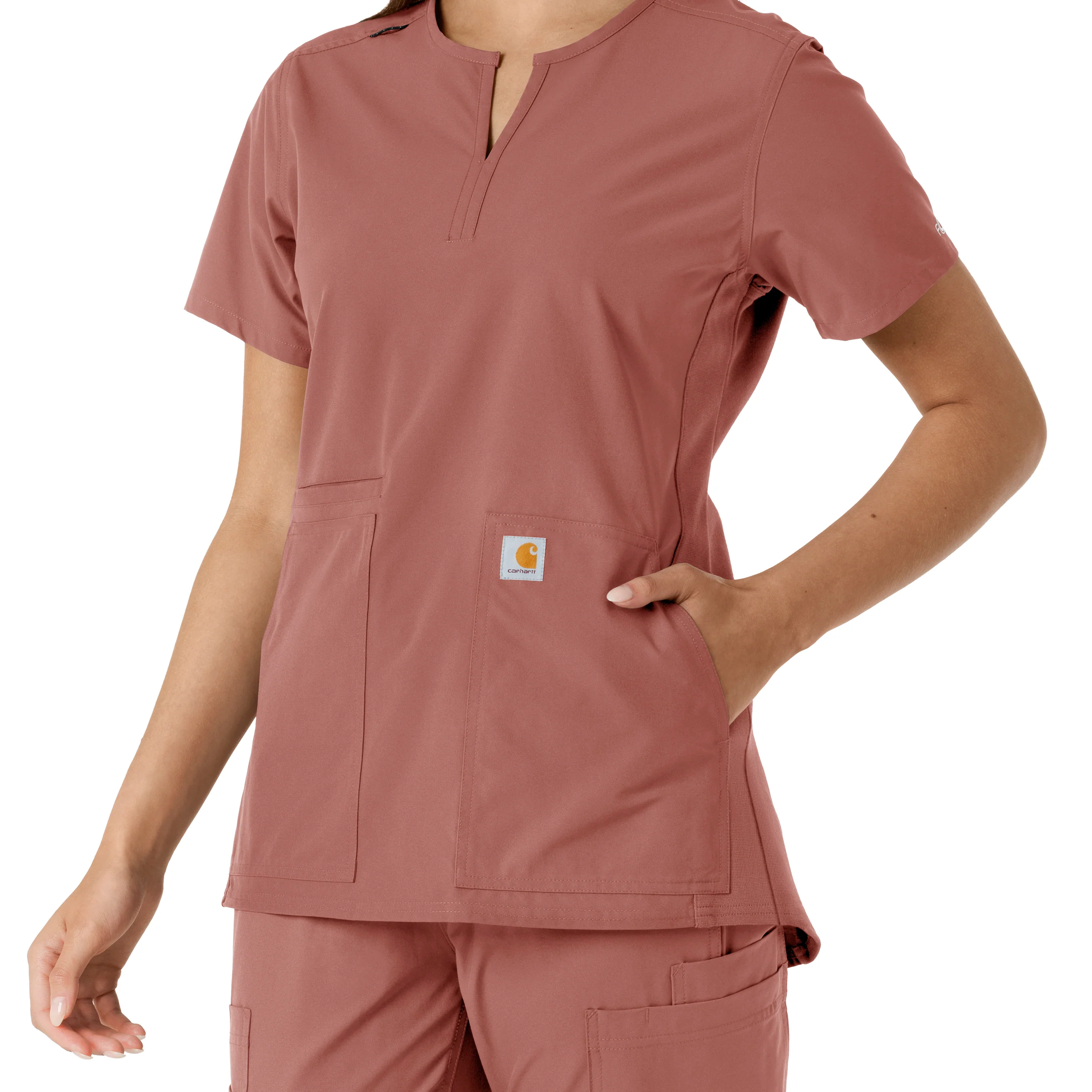 Carhartt Force Essentials Women's Notch Neck Tunic Knit Panel Scrub Top - Wildrose - Image 11