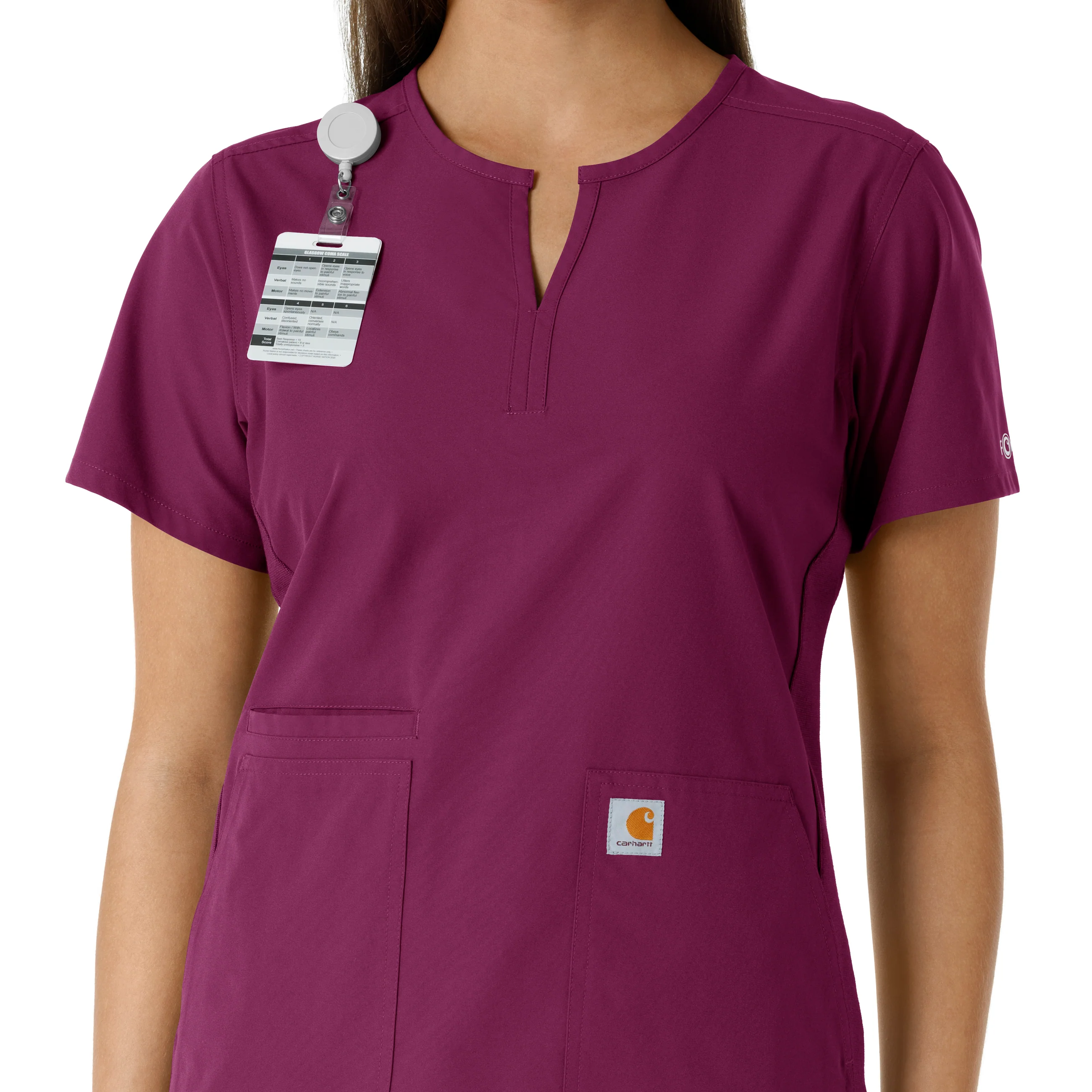 Carhartt Force Essentials Women's Notch Neck Tunic Knit Panel Scrub Top - Wine - Image 6