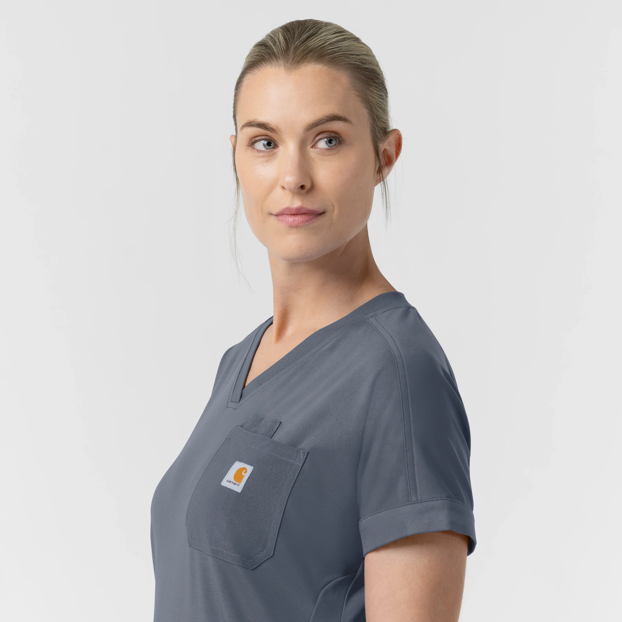 Carhartt Cross-Flex Knit Women's V-Neck Scrub Top - Approaching Storm - Image 4