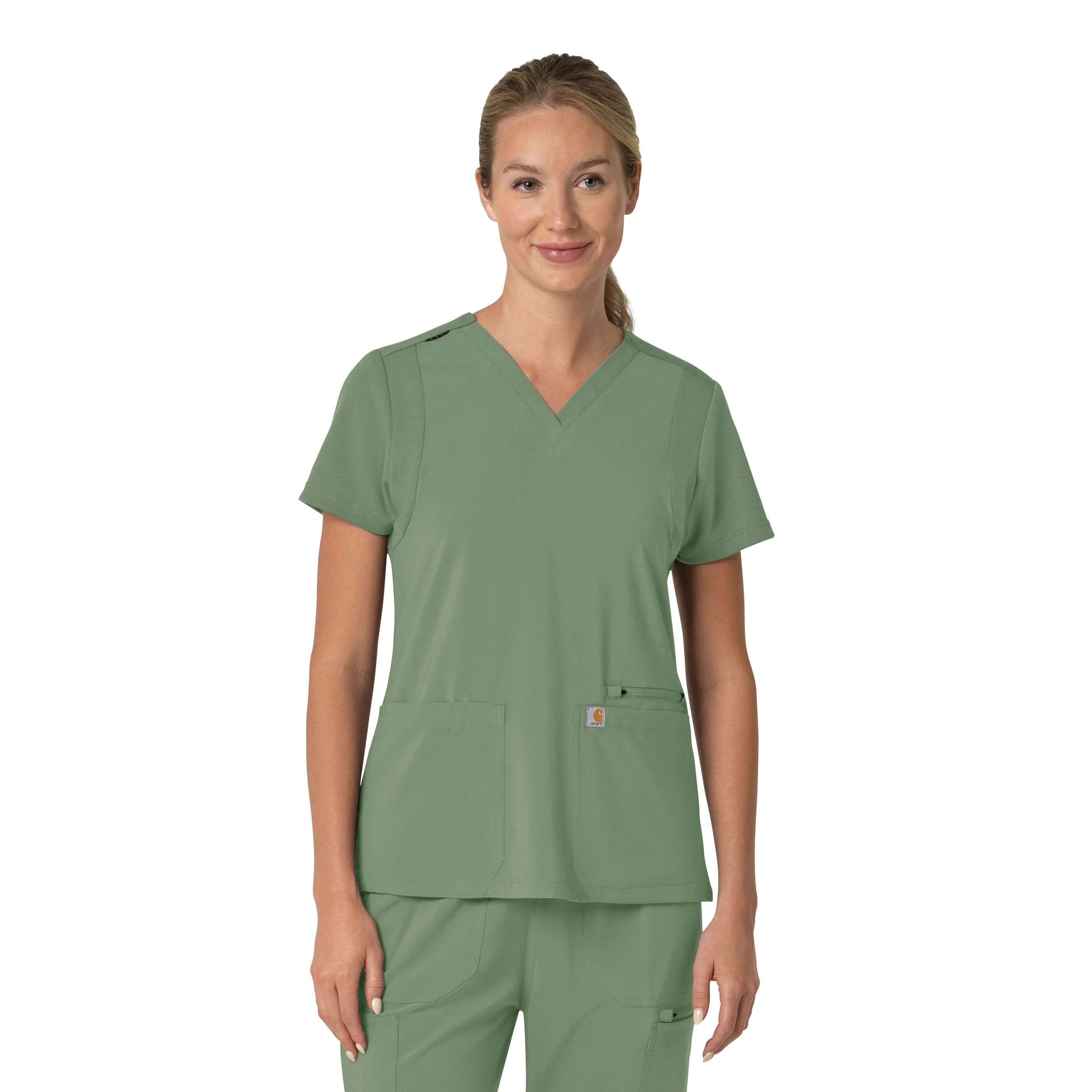 Carhartt Force Cross-Flex Women's Flex Panel V-Neck Scrub Top - Green Slate