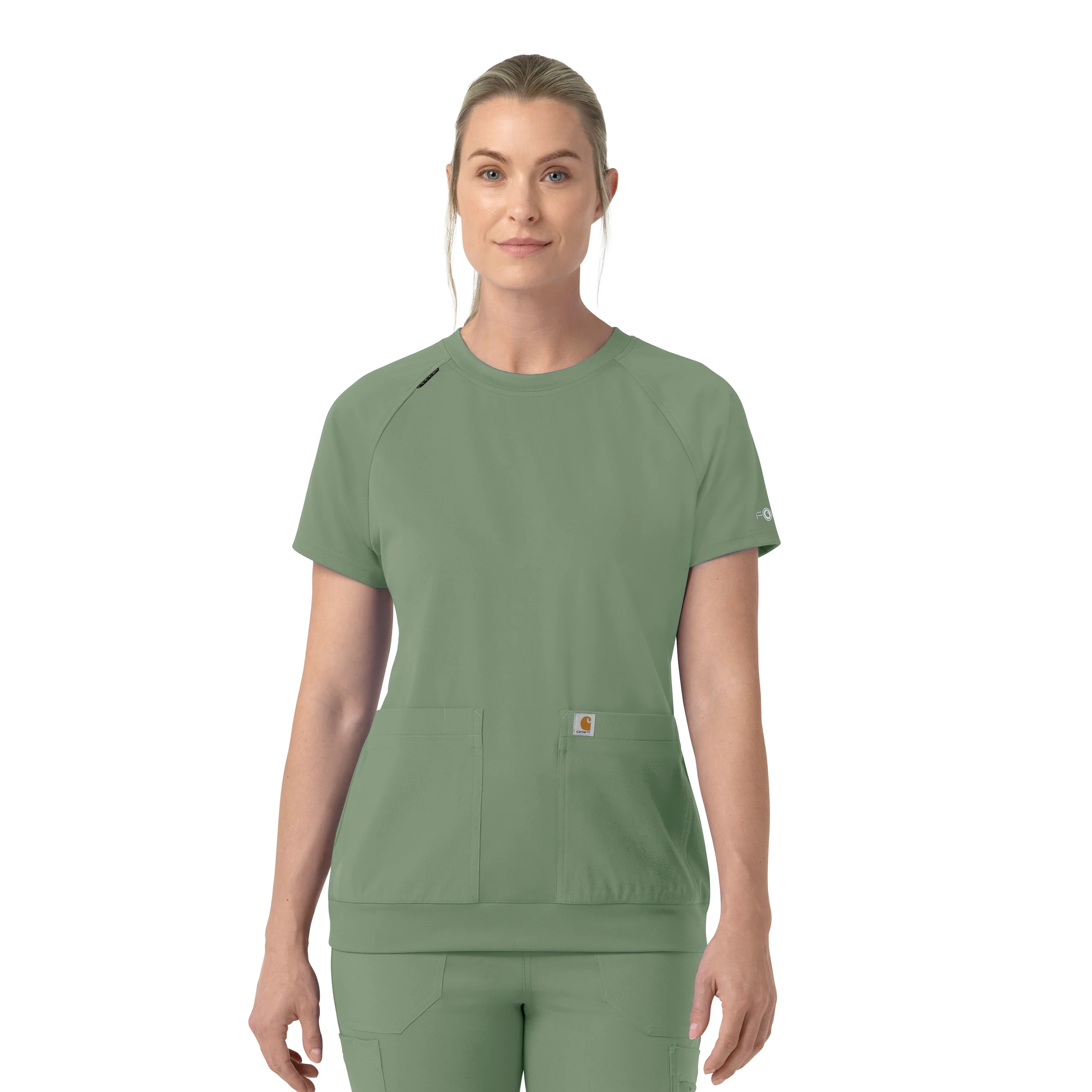 Carhartt Force Cross-Flex Knit Women's Crew Neck Scrub Top - Green Slate