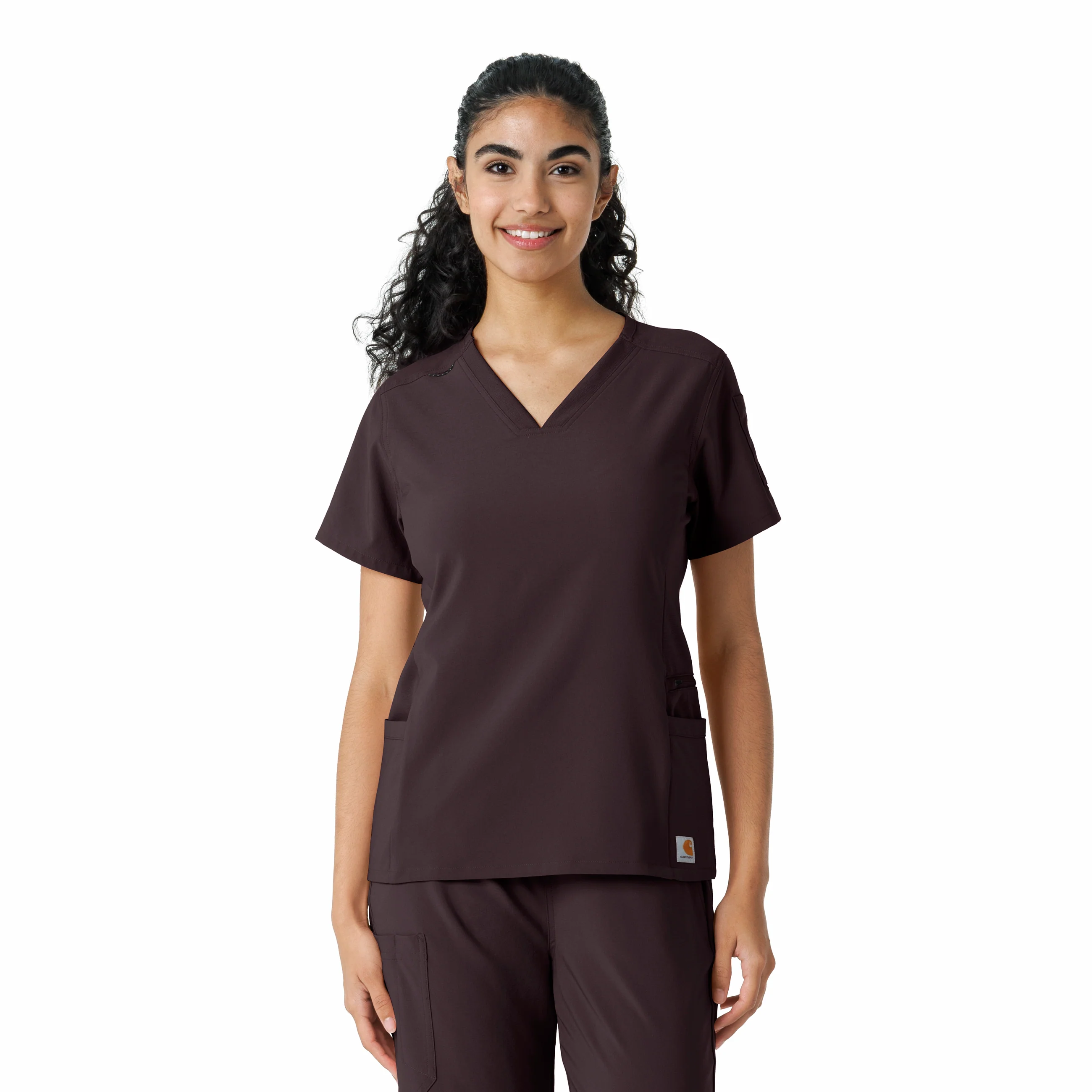 Carhartt Force Cross-Flex Women's Knit Panel Scrub Top - Dark Sepia