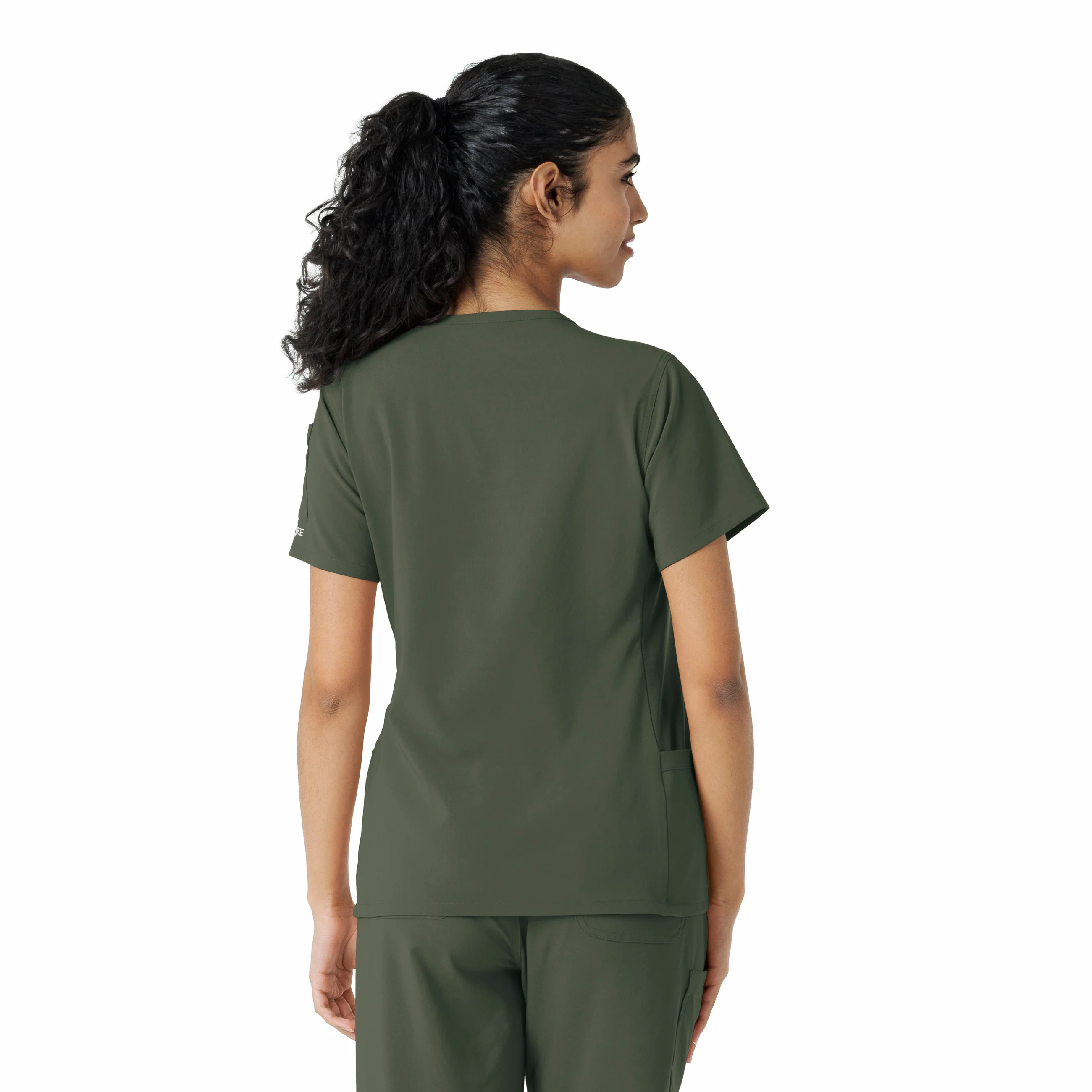 Carhartt Force Cross-Flex Women's Knit Panel Scrub Top - Olive - Image 2