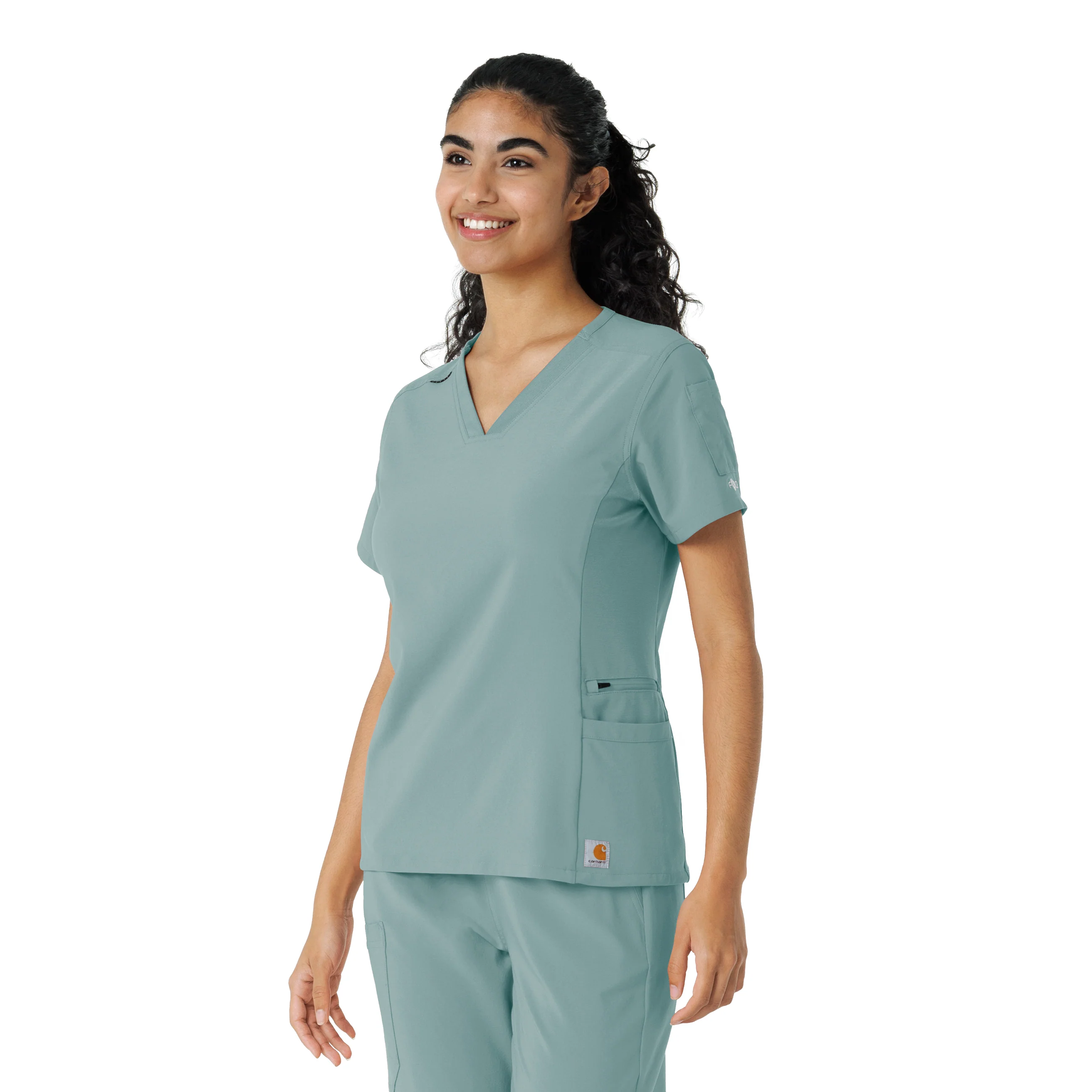 Carhartt Force Cross-Flex Women's Knit Panel Scrub Top - Summer Blue - Image 4