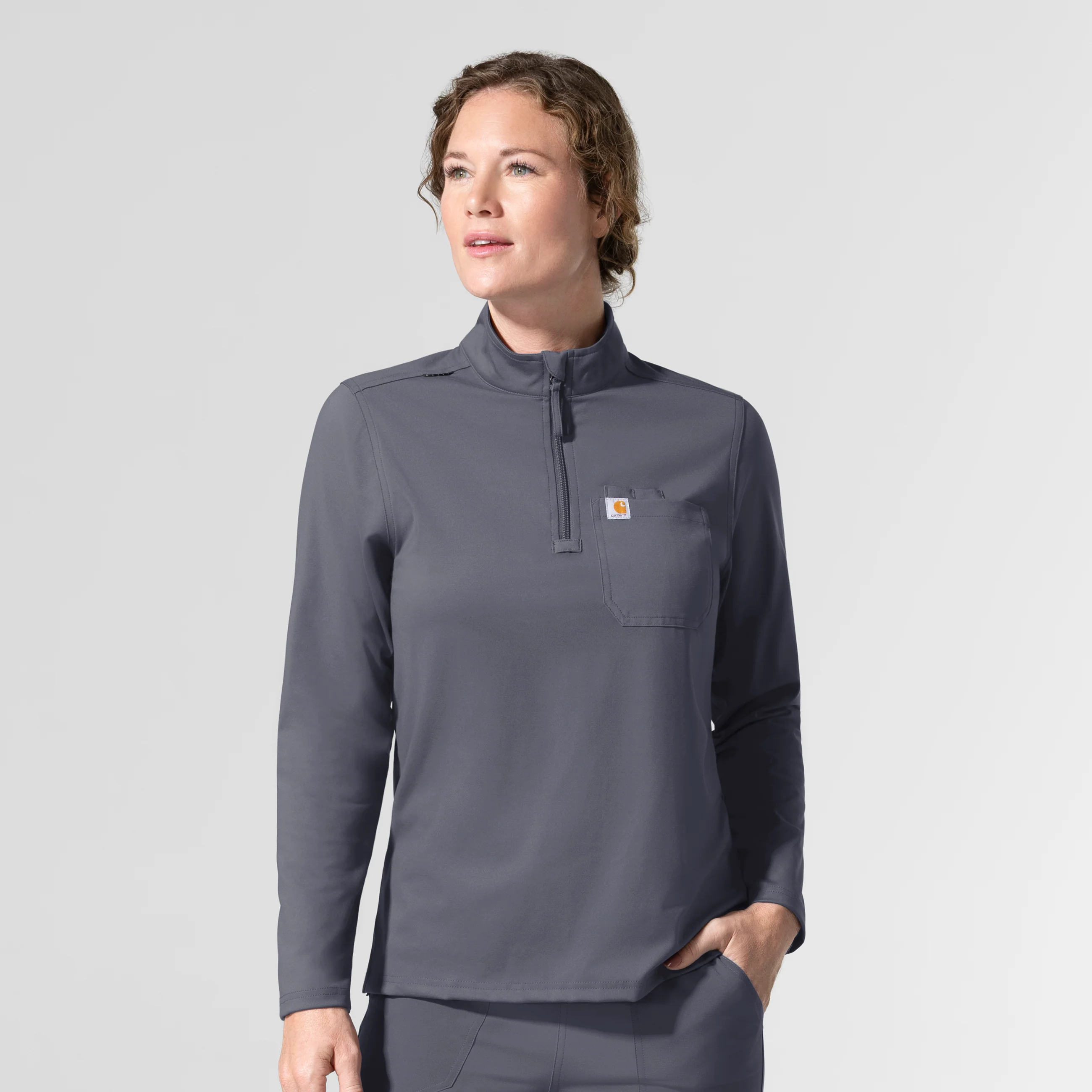 Carhartt Cross-Flex Knit Women's Long Sleeve Quarter Zip Scrub Top - Approaching Storm