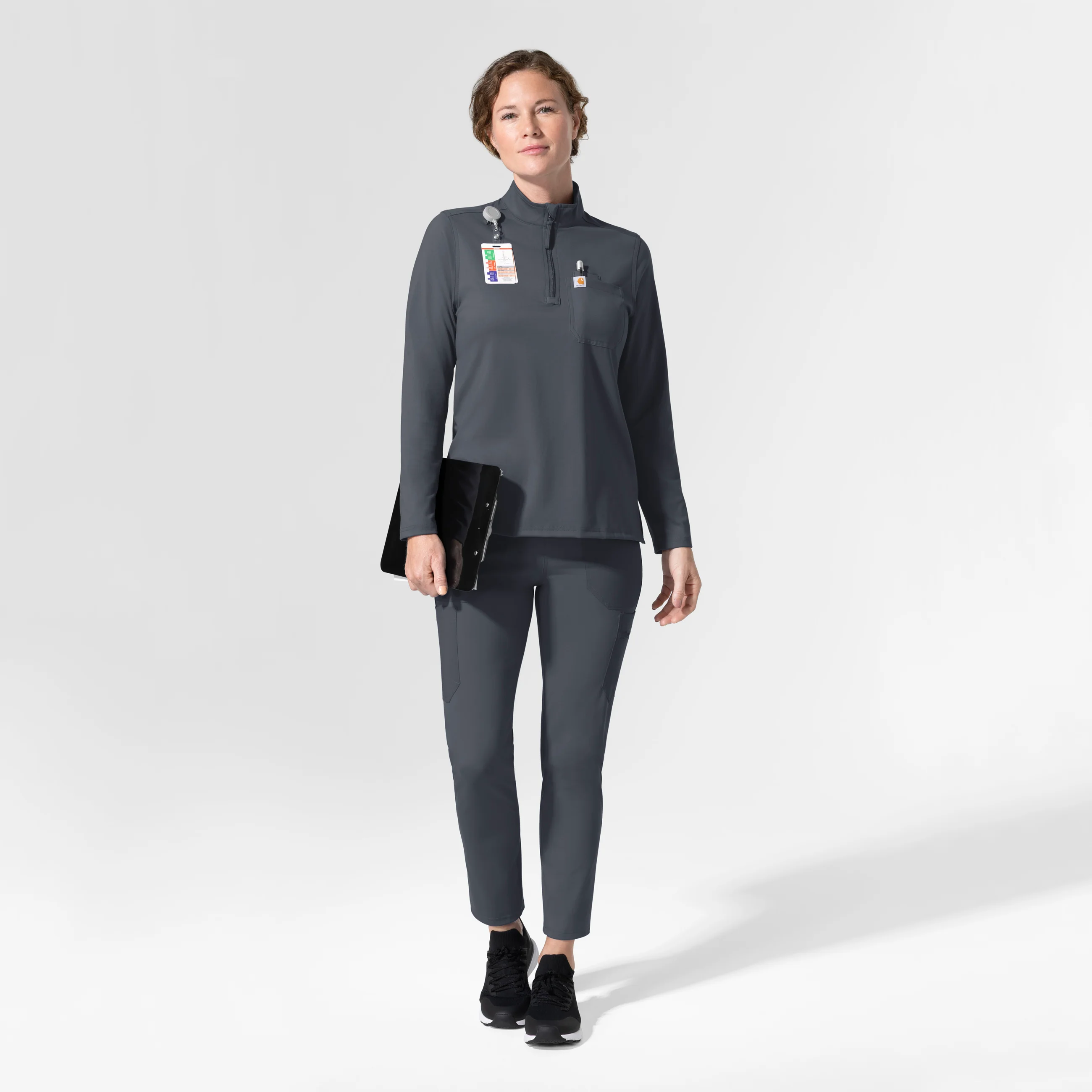Carhartt Cross-Flex Knit Women's Long Sleeve Quarter Zip Scrub Top - Approaching Storm - Image 3