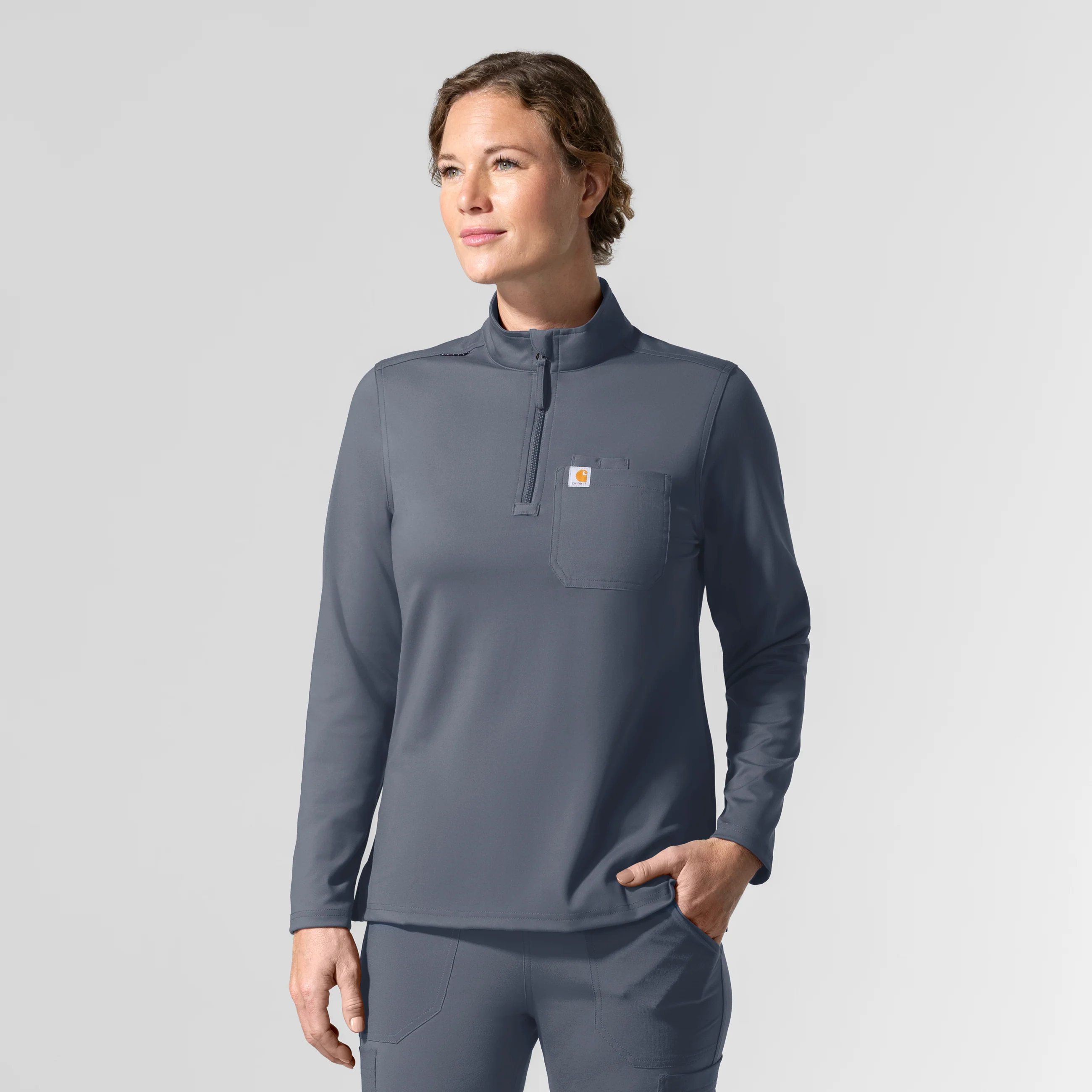Carhartt Cross-Flex Knit Women's Long Sleeve Quarter Zip Scrub Top - Approaching Storm - Image 4