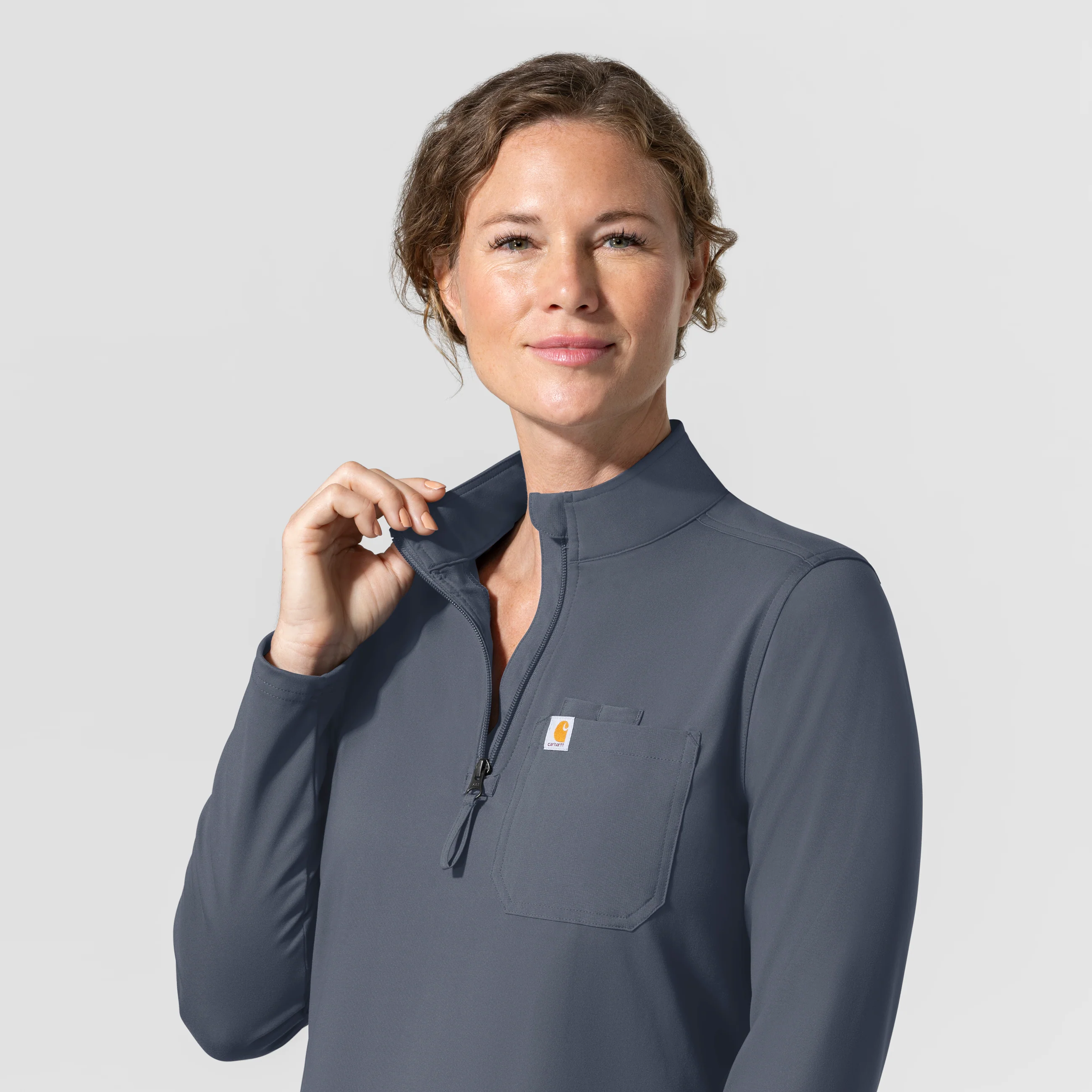 Carhartt Cross-Flex Knit Women's Long Sleeve Quarter Zip Scrub Top - Approaching Storm - Image 5