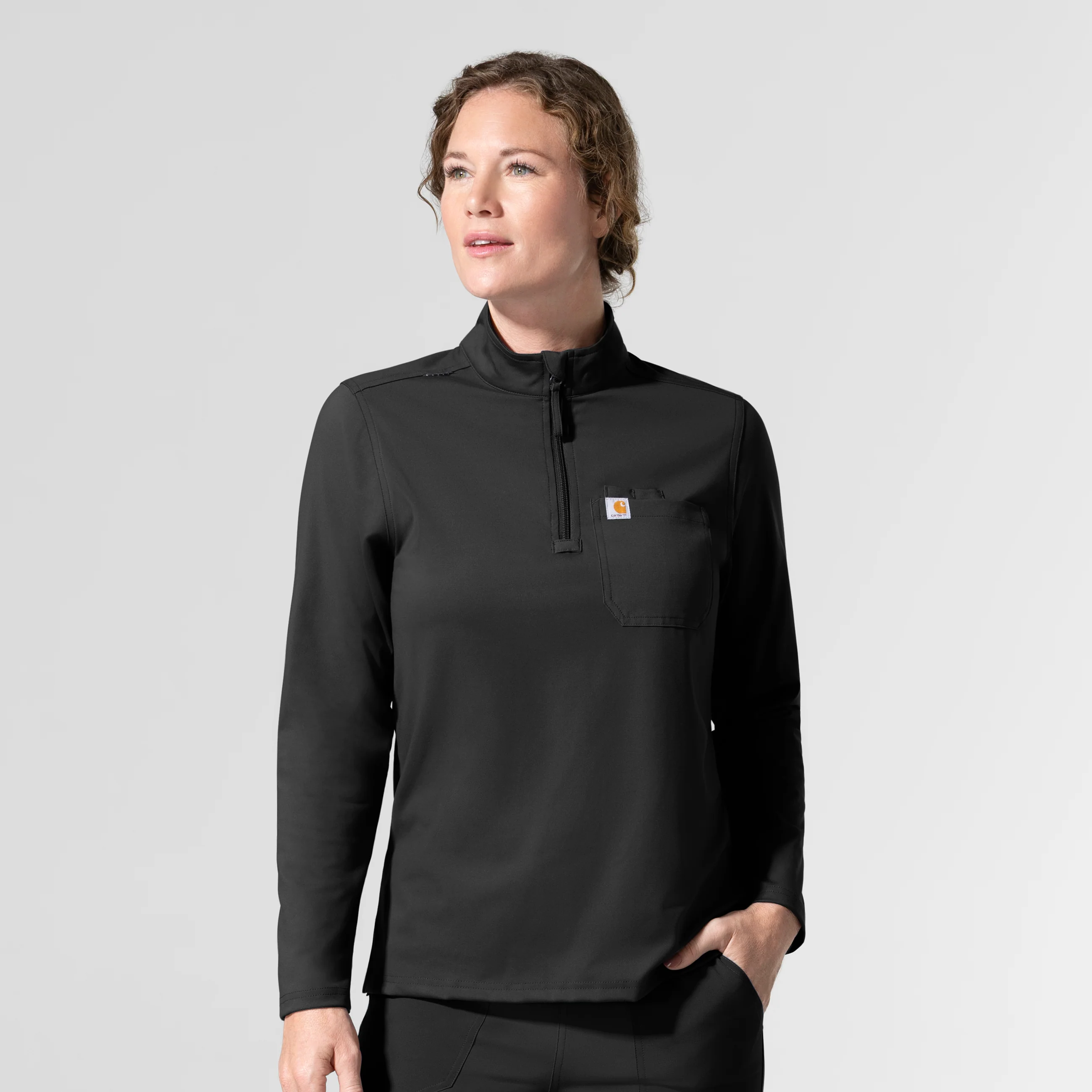 Carhartt Cross-Flex Knit Women's Long Sleeve Quarter Zip Scrub Top - Black