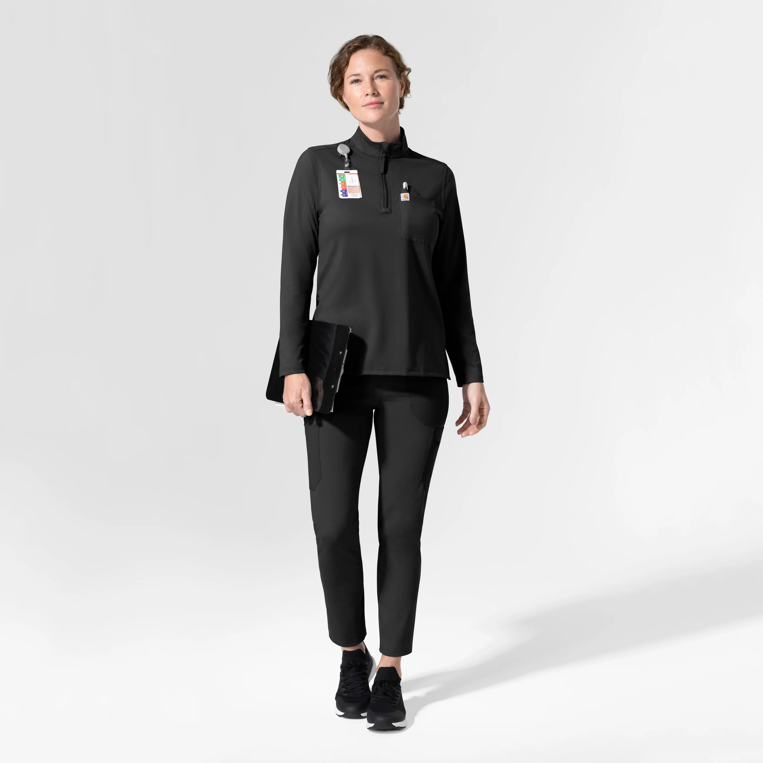 Carhartt Cross-Flex Knit Women's Long Sleeve Quarter Zip Scrub Top - Black - Image 3