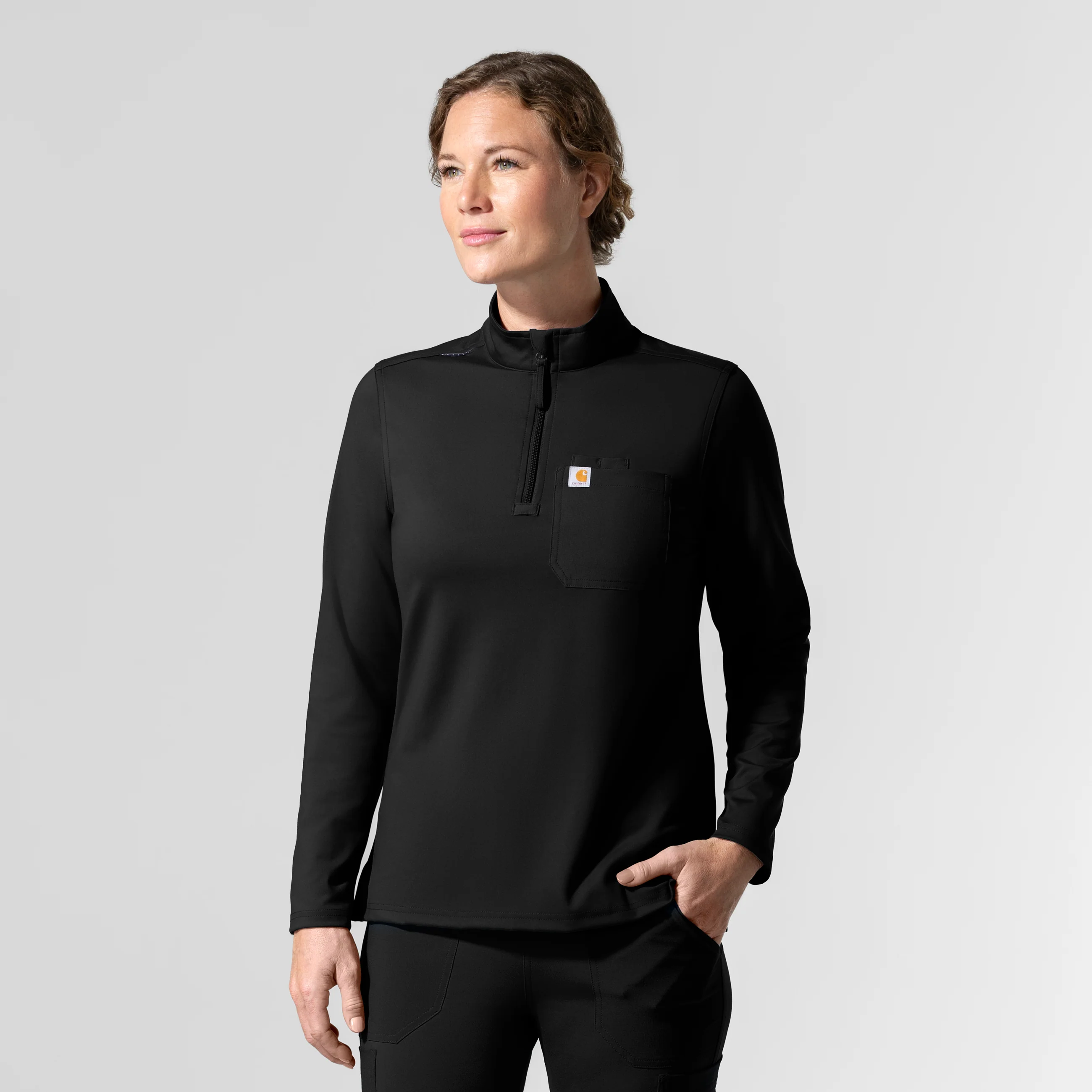 Carhartt Cross-Flex Knit Women's Long Sleeve Quarter Zip Scrub Top - Black - Image 4