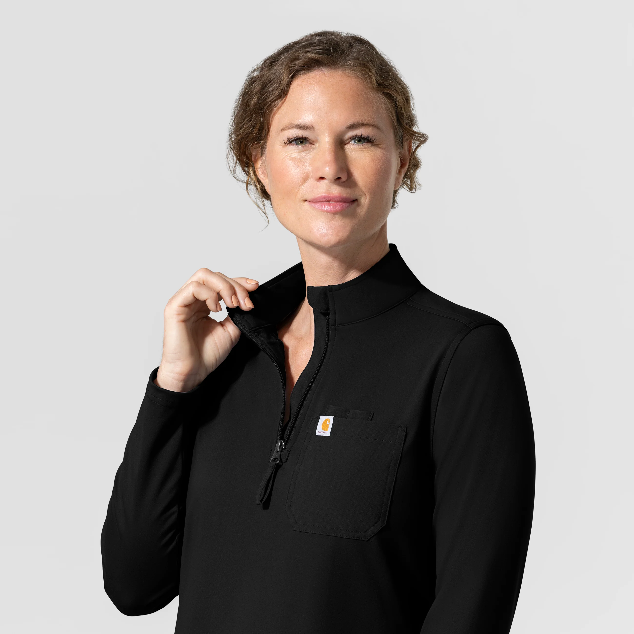 Carhartt Cross-Flex Knit Women's Long Sleeve Quarter Zip Scrub Top - Black - Image 5