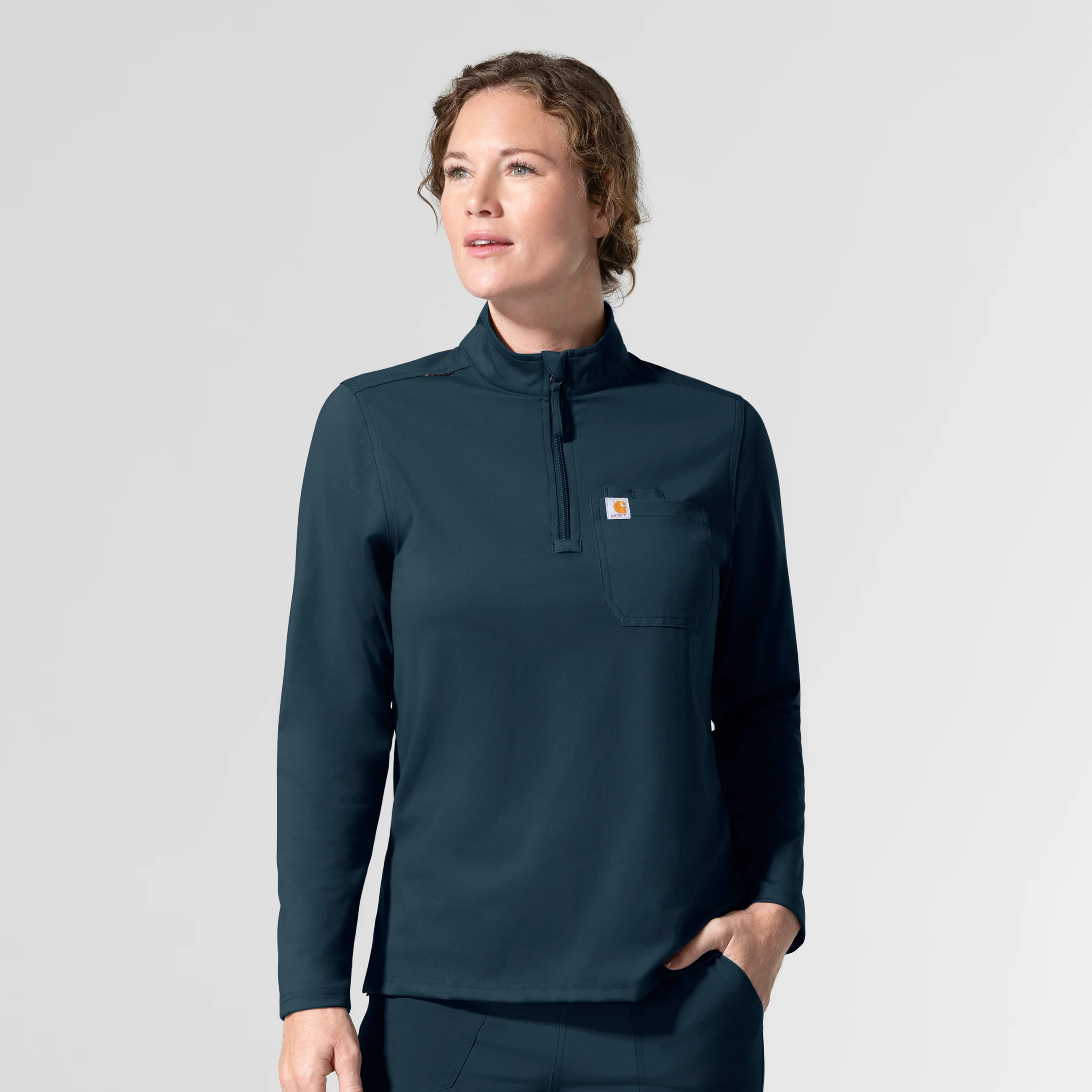 Carhartt Cross-Flex Knit Women's Long Sleeve Quarter Zip Scrub Top - Navy