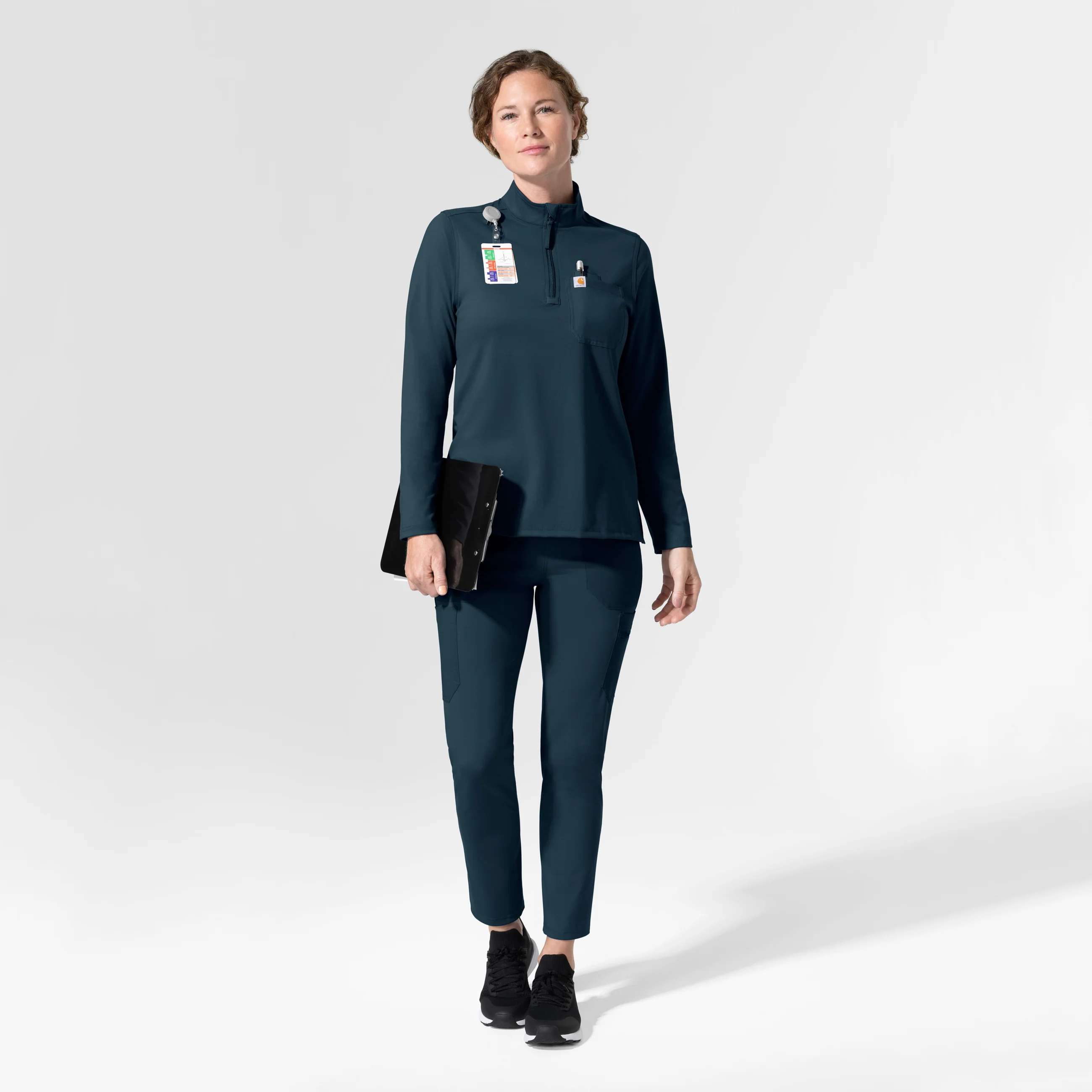 Carhartt Cross-Flex Knit Women's Long Sleeve Quarter Zip Scrub Top - Navy - Image 3