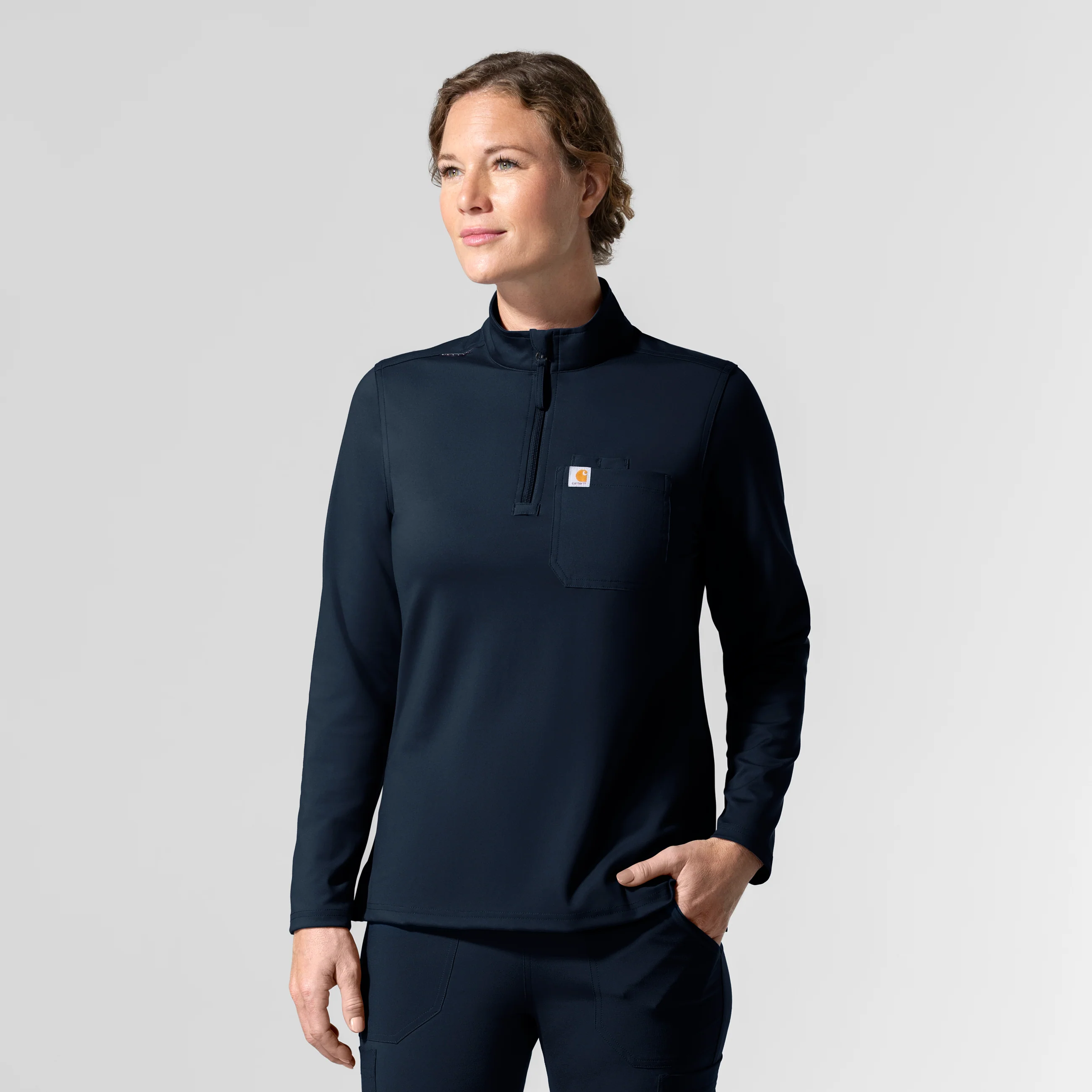 Carhartt Cross-Flex Knit Women's Long Sleeve Quarter Zip Scrub Top - Navy - Image 4