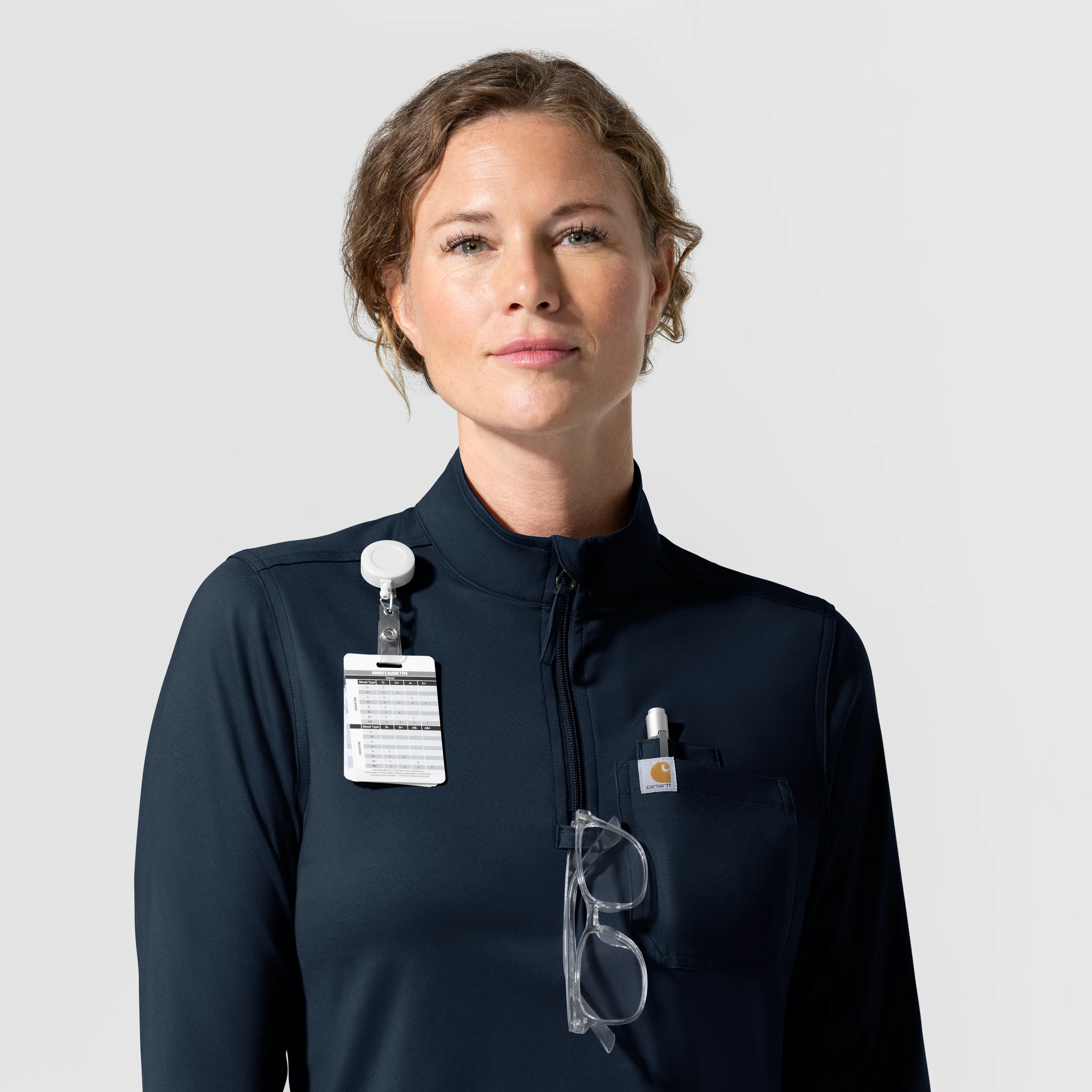 Carhartt Cross-Flex Knit Women's Long Sleeve Quarter Zip Scrub Top - Navy - Image 6